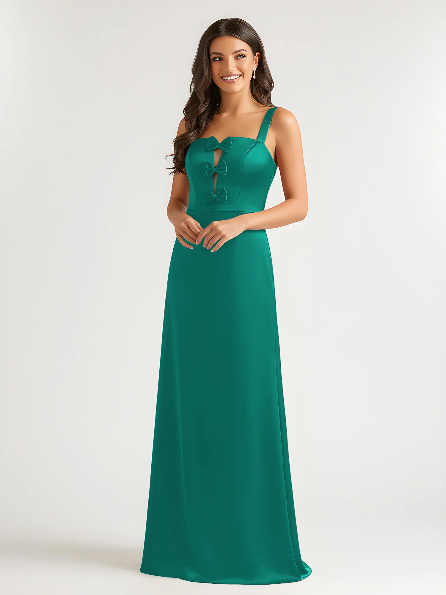 Square Neck Floor Length Open Back Bow Dresses Jade - Image 3