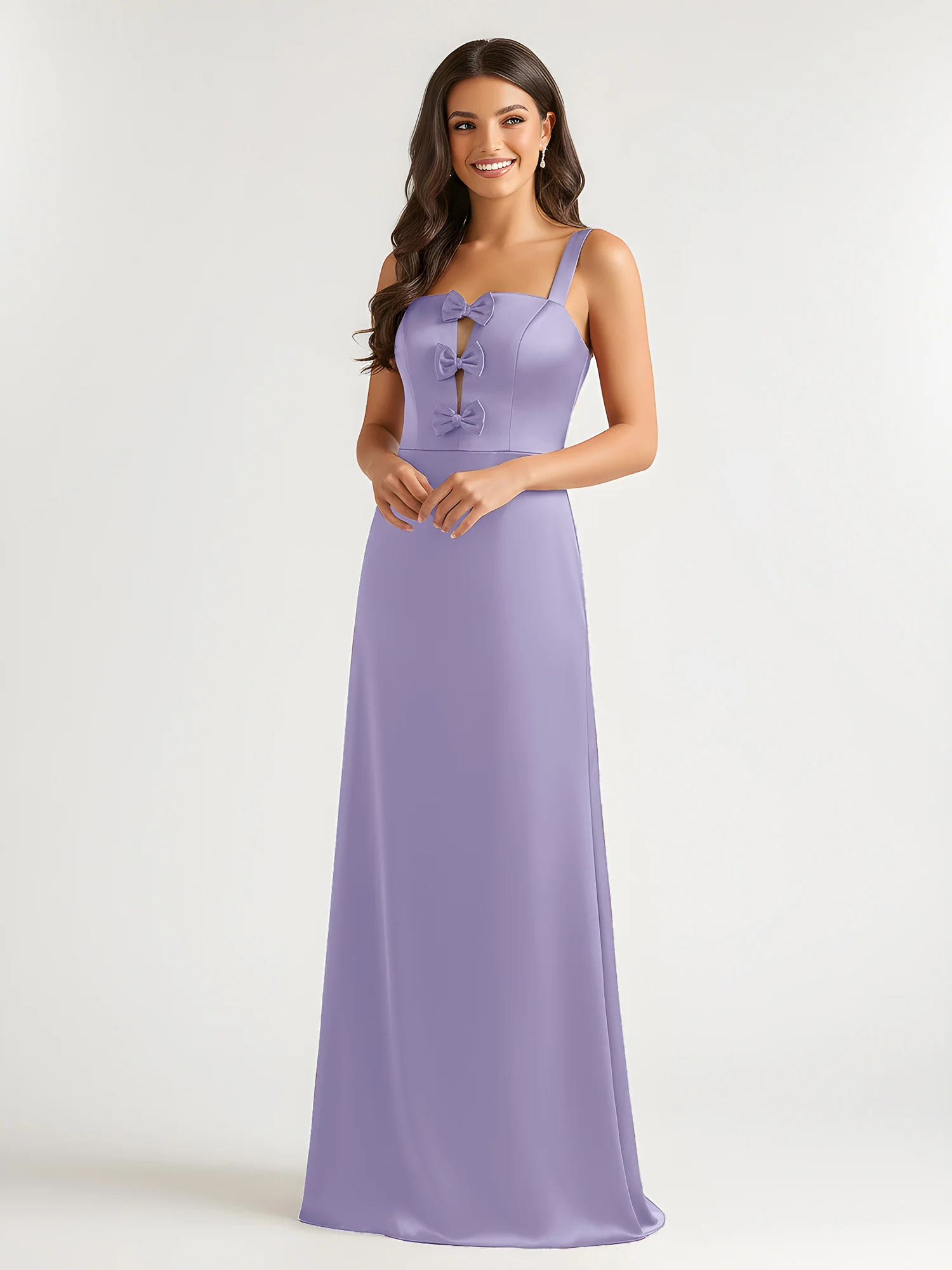 Square Neck Floor Length Open Back Bow Dresses Lavender - Image 3