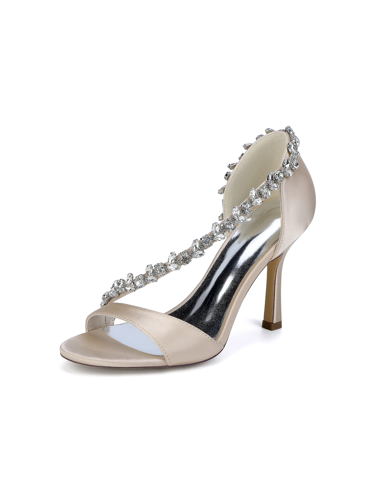 Round Toe Faux Silk Crystal Slingback High Heels - Image 14