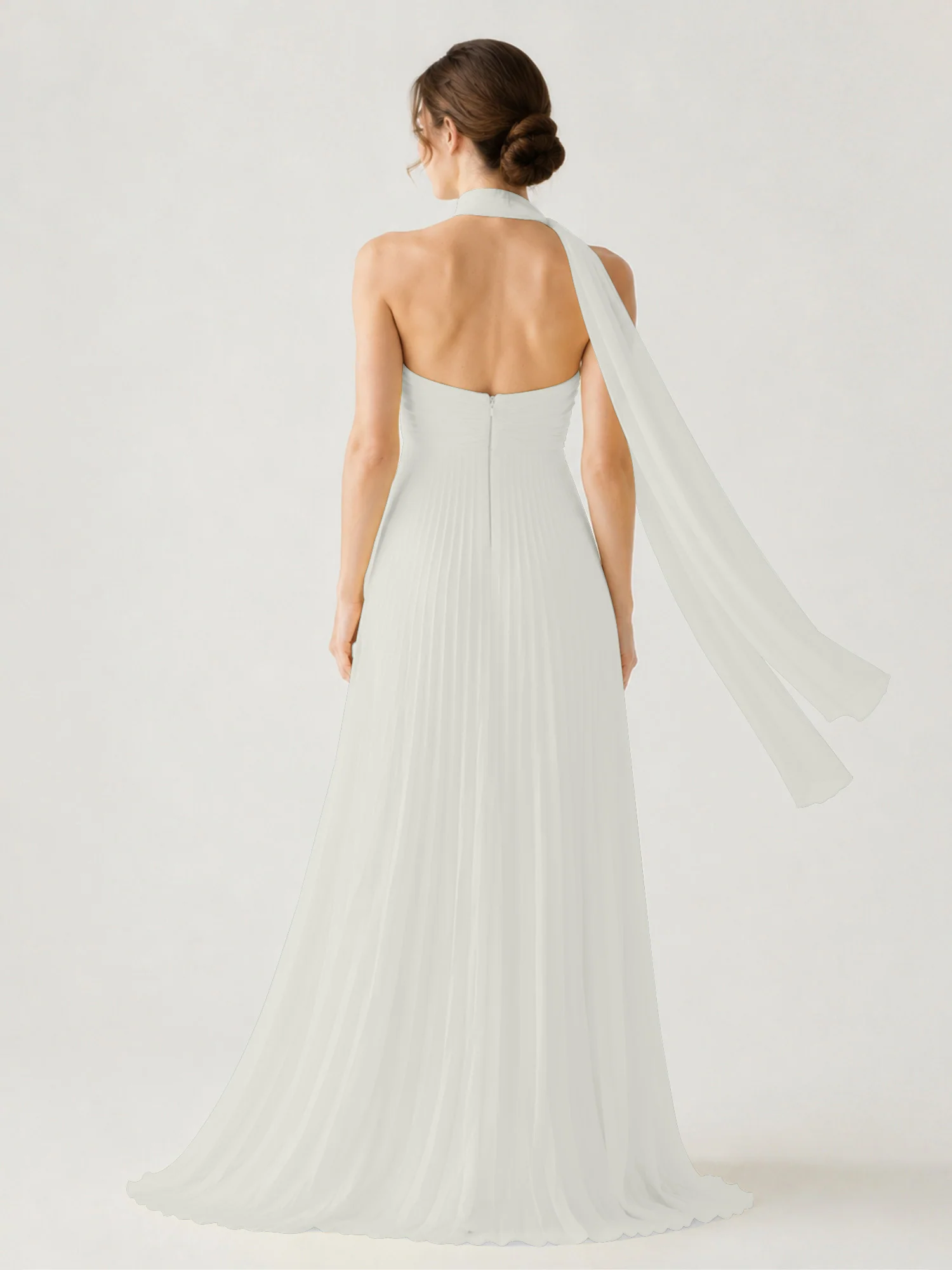 Pleated Chiffon Strapless Maxi Dress with Neck Scarf Ivory - Image 2