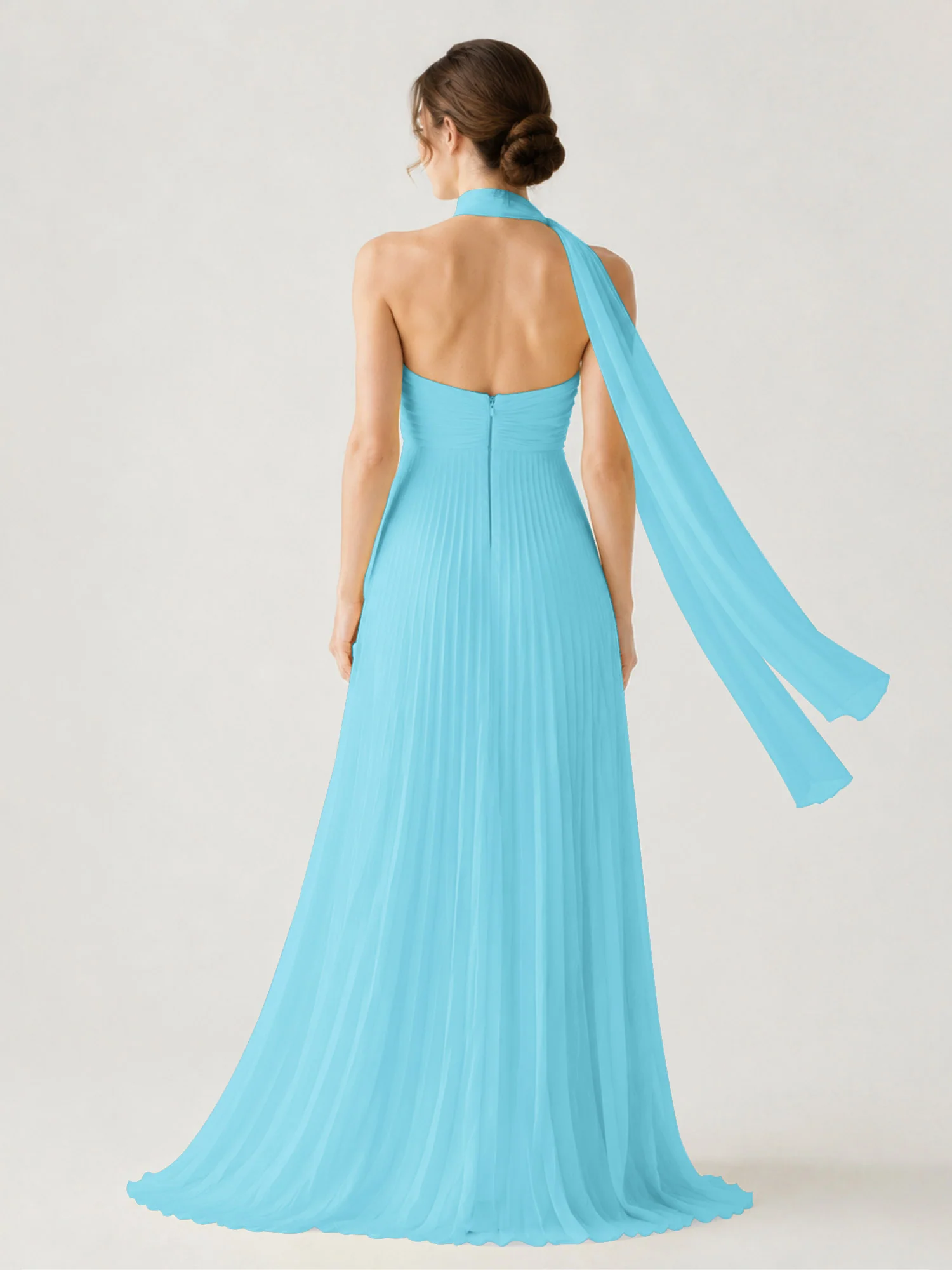 Pleated Chiffon Strapless Maxi Dress with Neck Scarf Pool - Image 2