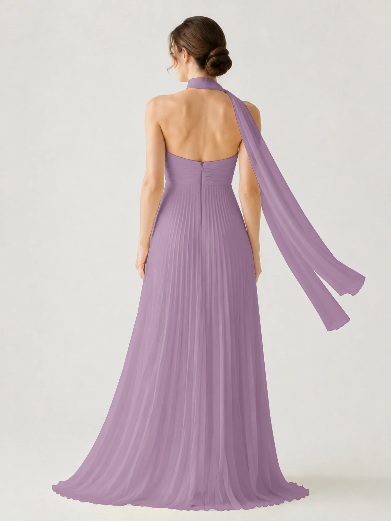 Pleated Chiffon Strapless Maxi Dress with Neck Scarf Wisteria - Image 2