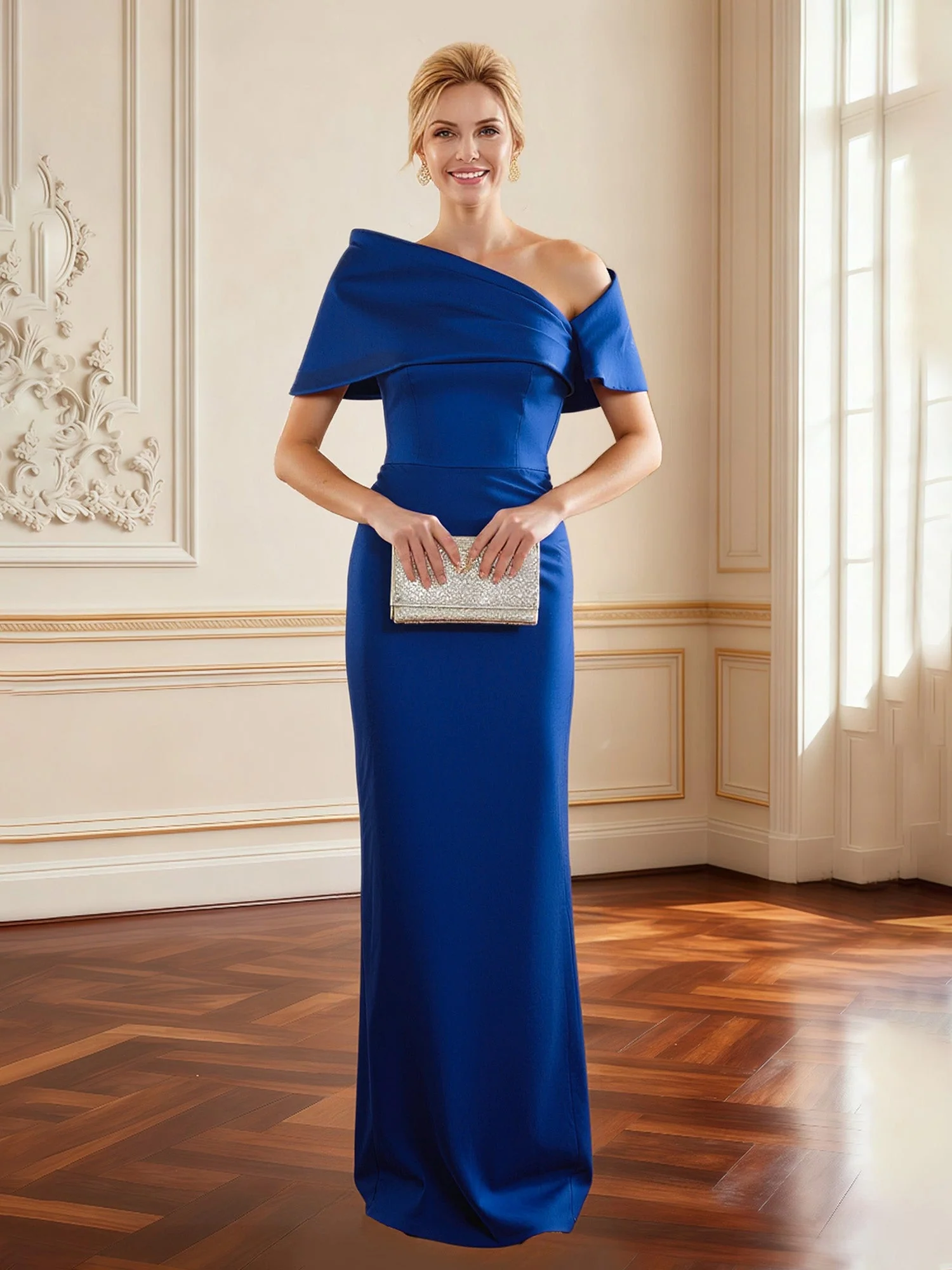 Asymmetrical Off-Shoulder Draped Gown Lilac