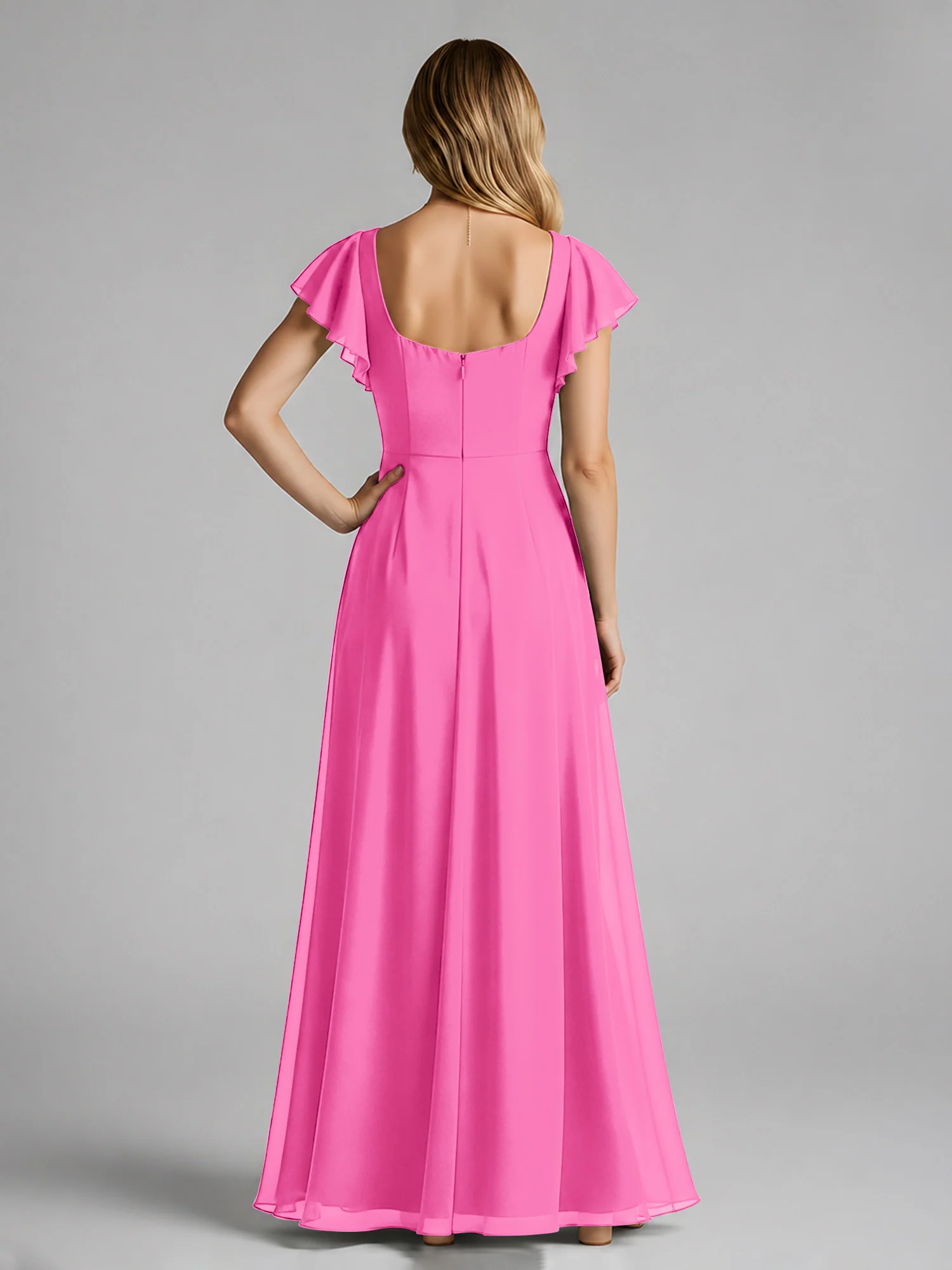 Chiffon Square Neck Flutter Sleeves Dresses With Slit Azalea - Image 2