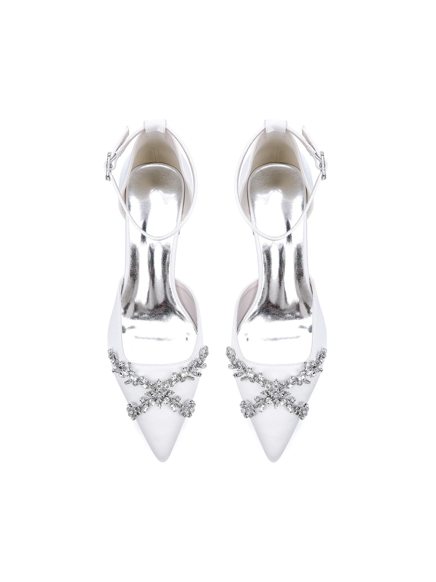 Satin Block Heel Pointed Toe Heels with Rhinestone - Image 4