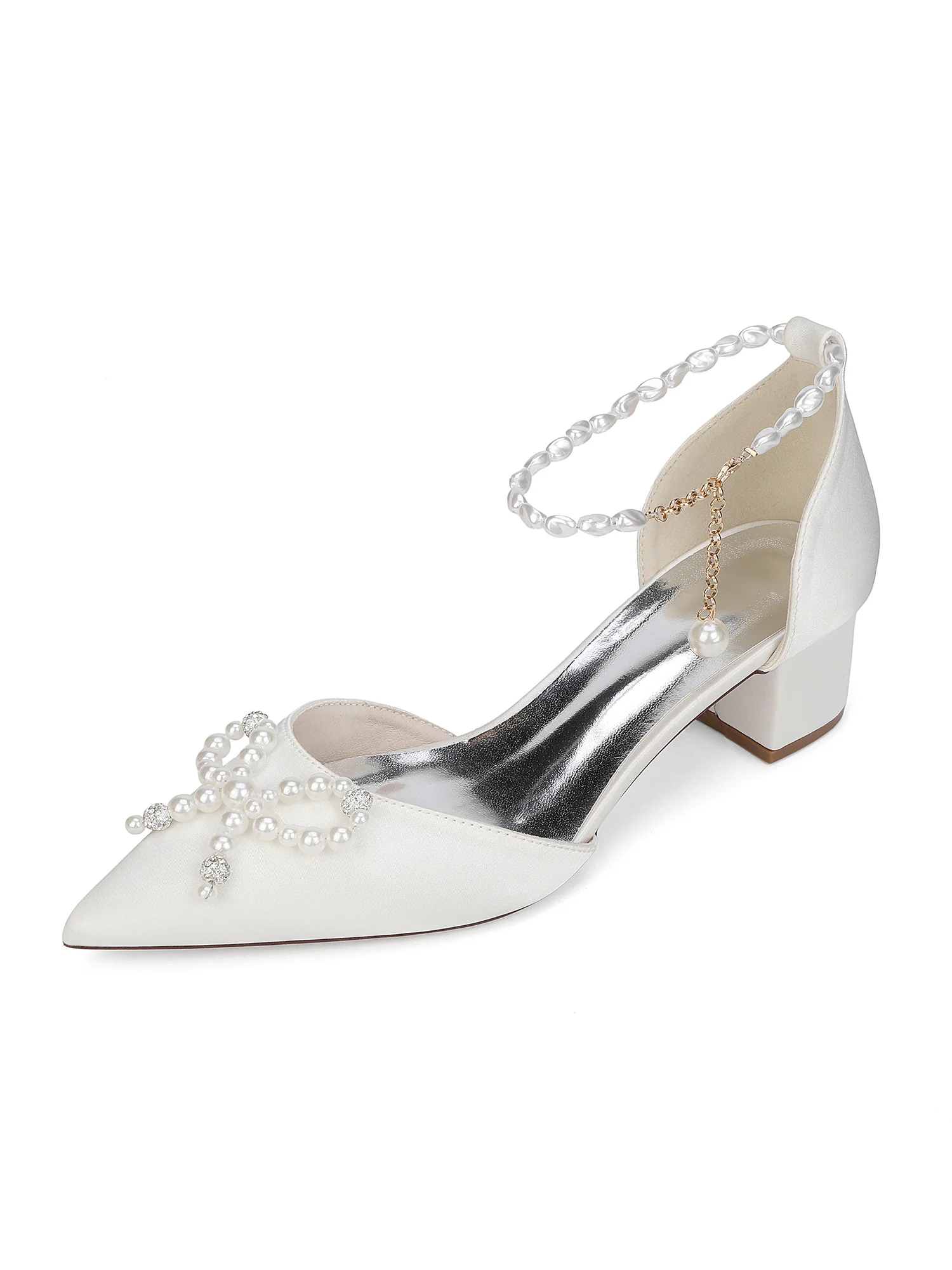 Satin Pointed Toe Heels with Pearl - Image 10