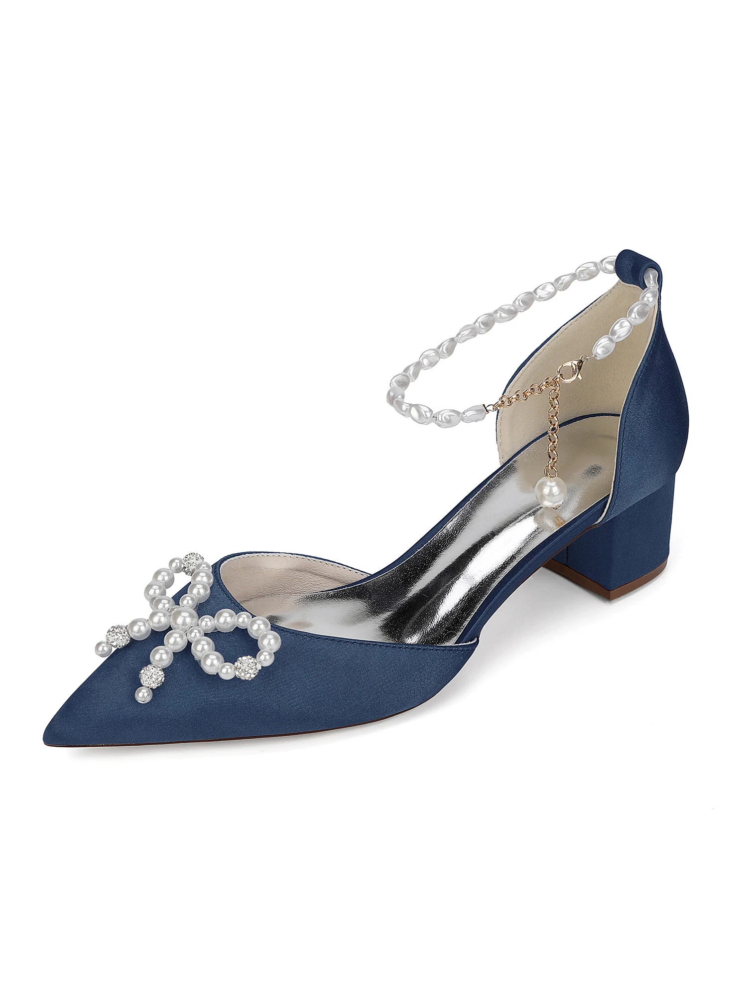 Satin Pointed Toe Heels with Pearl - Image 15