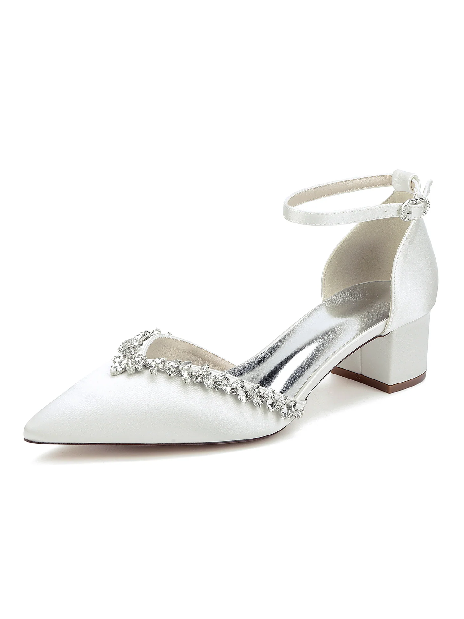 Satin Pointed Toe Women's thick Heels with Rhinestone - Image 11