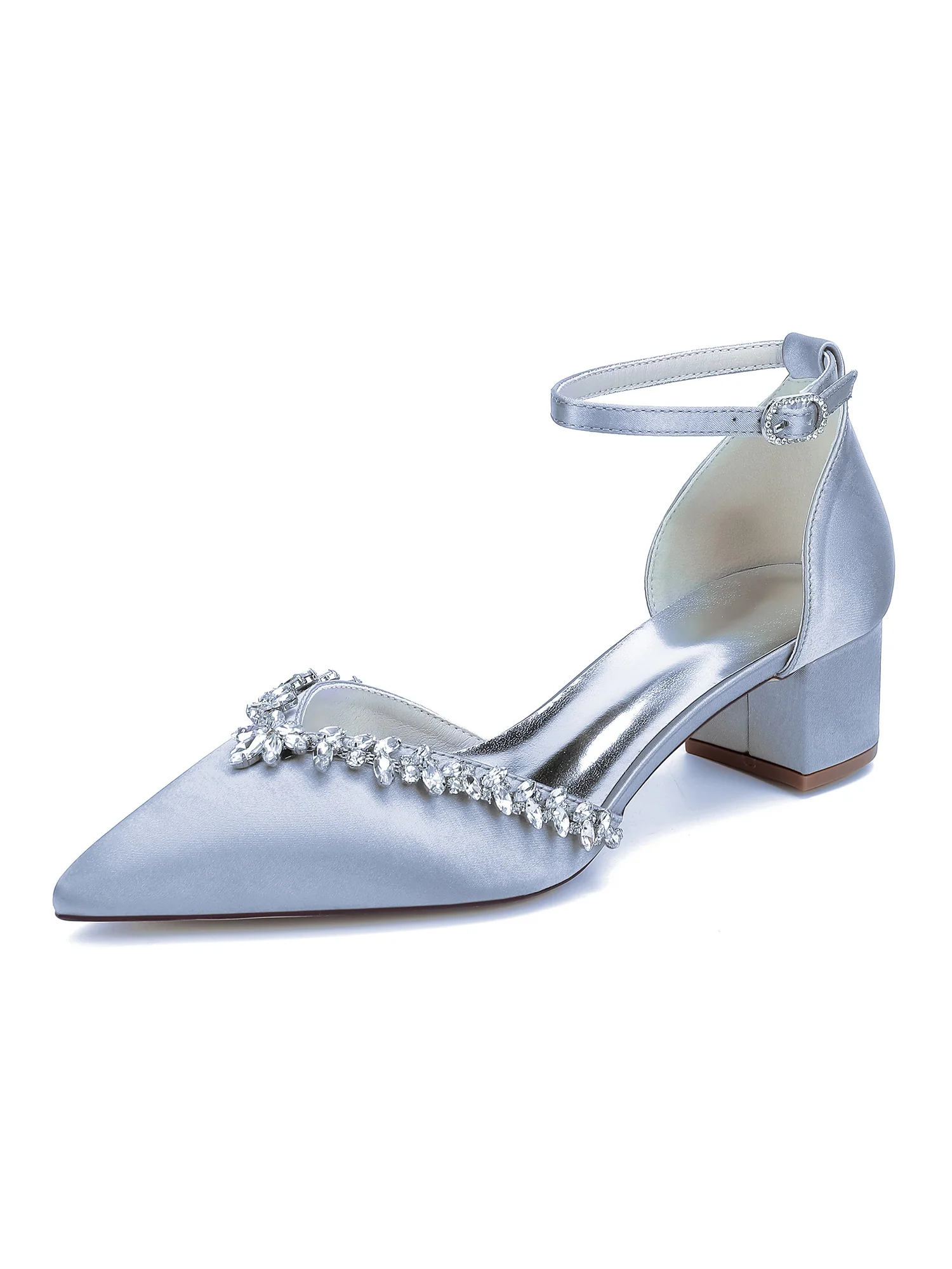 Satin Pointed Toe Women's thick Heels with Rhinestone - Image 12