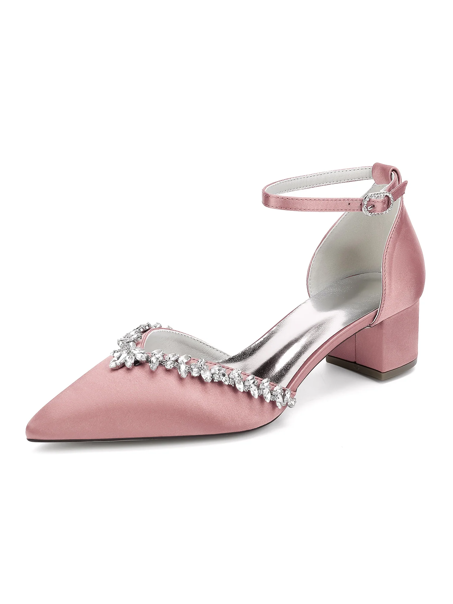 Satin Pointed Toe Women's thick Heels with Rhinestone - Image 15