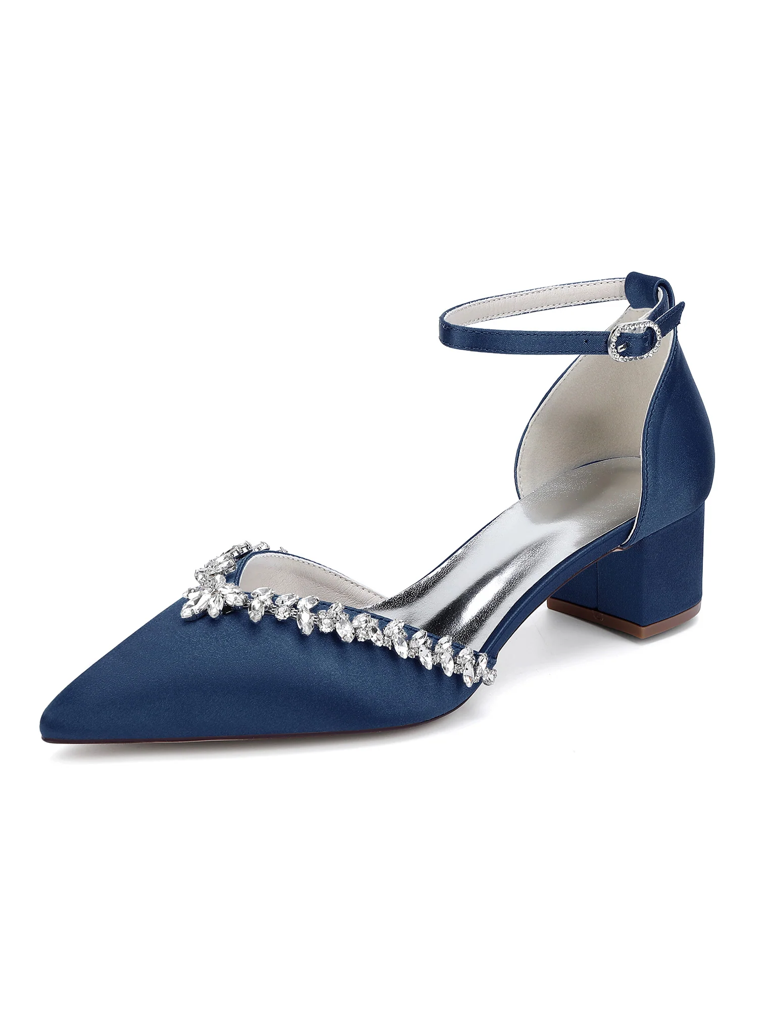 Satin Pointed Toe Women's thick Heels with Rhinestone - Image 16
