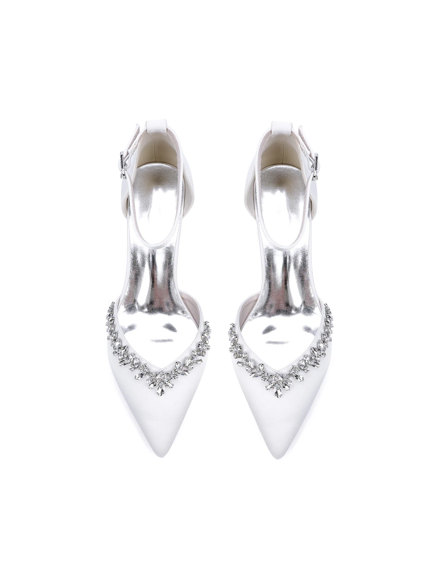 Satin Pointed Toe Women's thick Heels with Rhinestone - Image 4