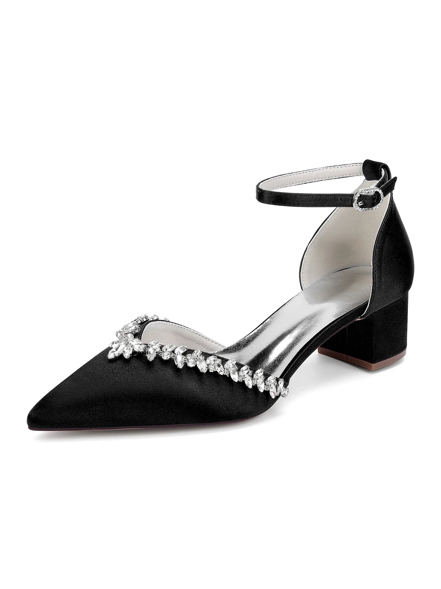 Satin Pointed Toe Women's thick Heels with Rhinestone - Image 7