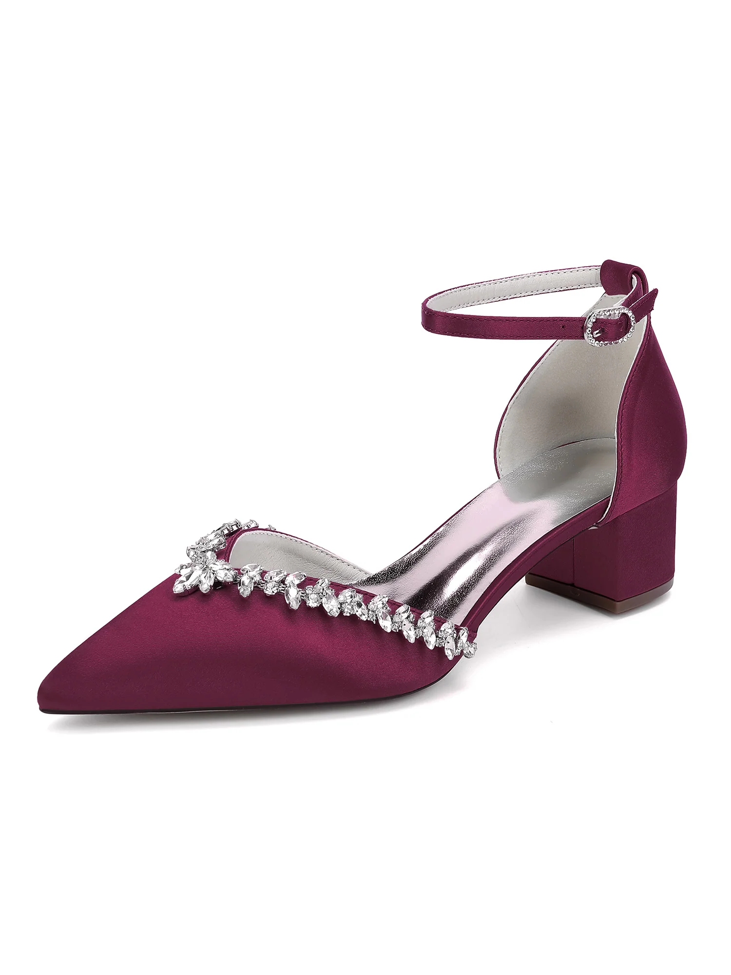 Satin Pointed Toe Women's thick Heels with Rhinestone - Image 8