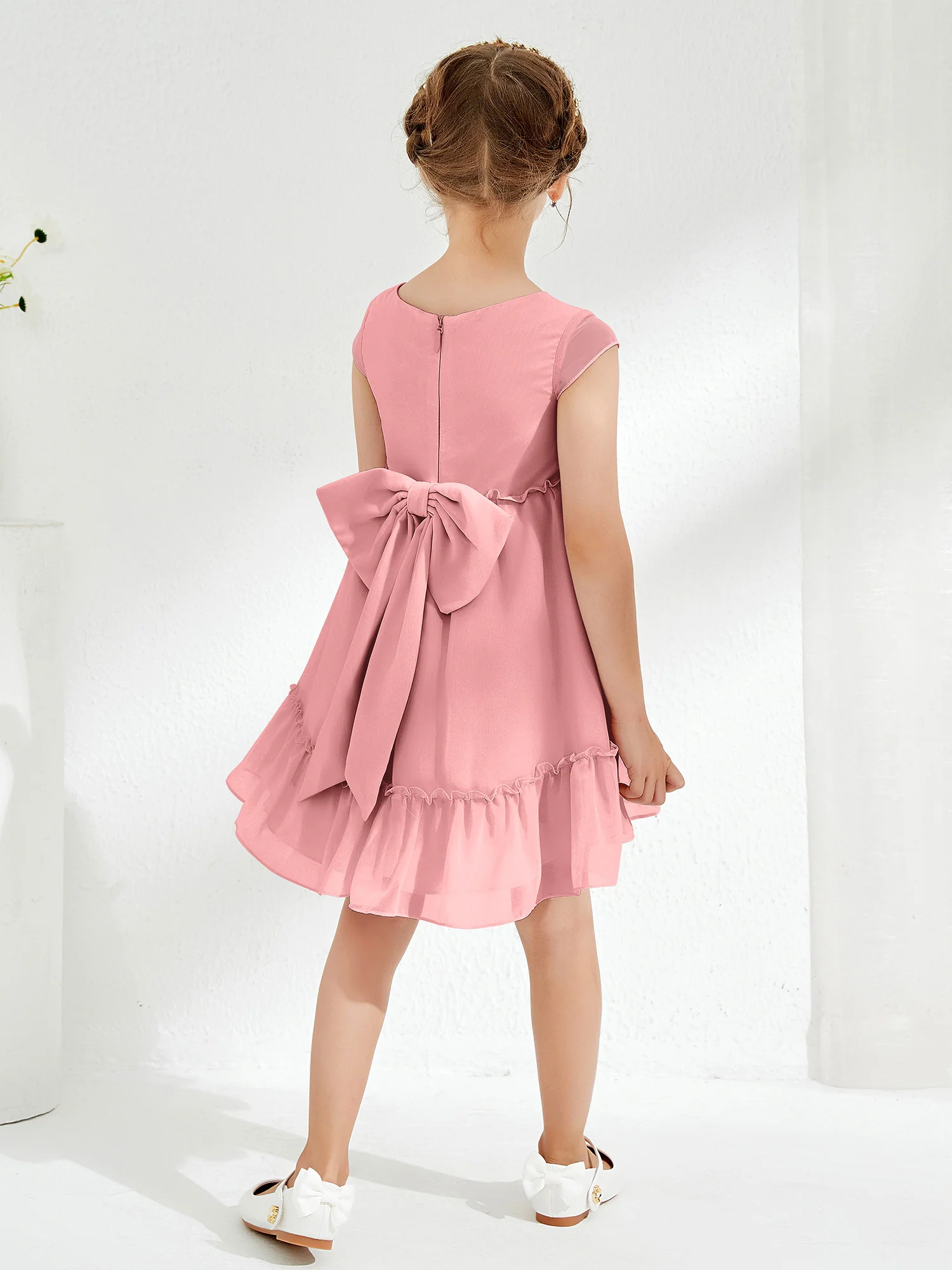 Scoop Chiffon Girl's Knee-Length Dress Flamingo - Image 2