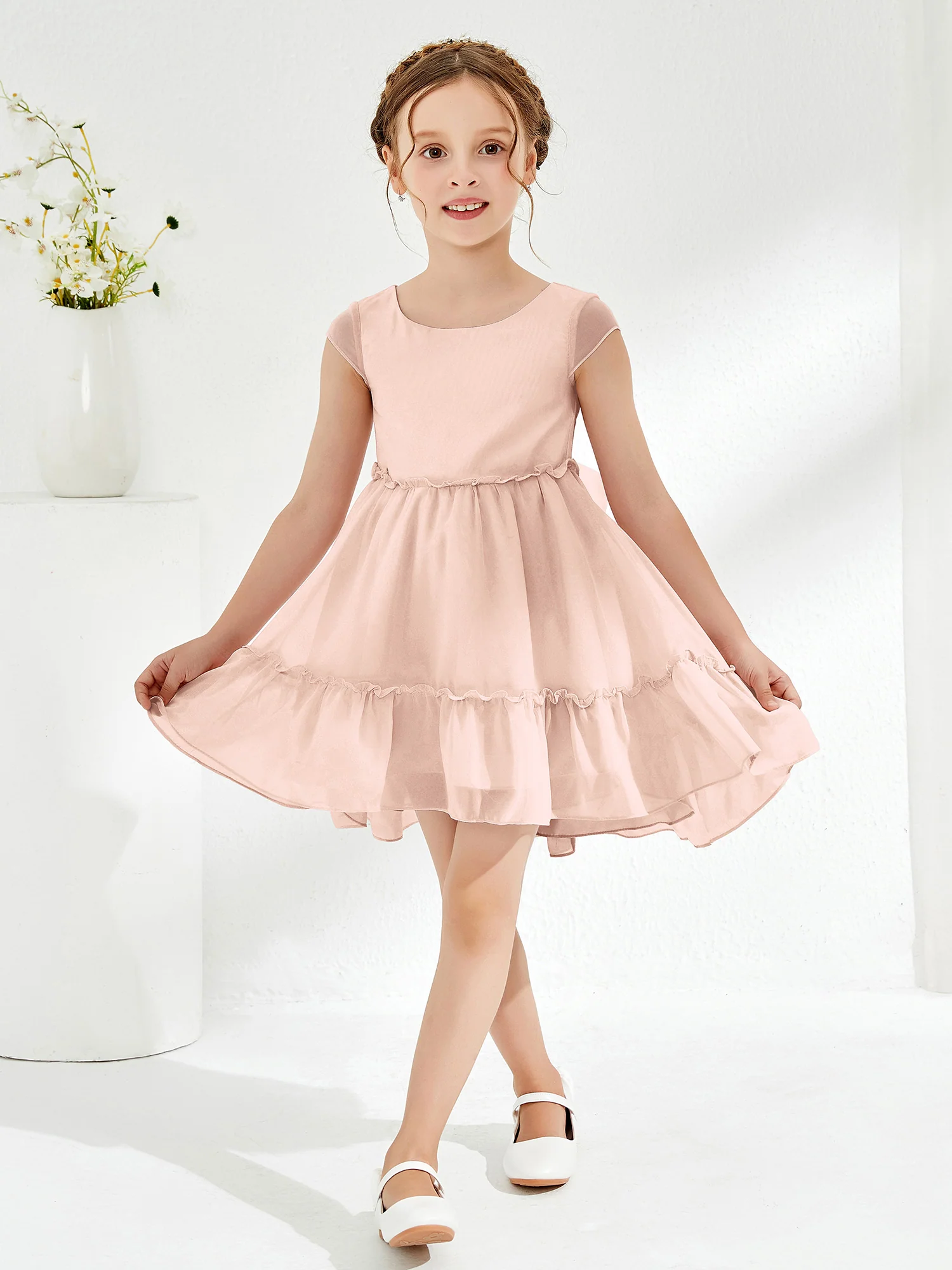 Scoop Chiffon Girl's Knee-Length Dress Pearl Pink - Image 3