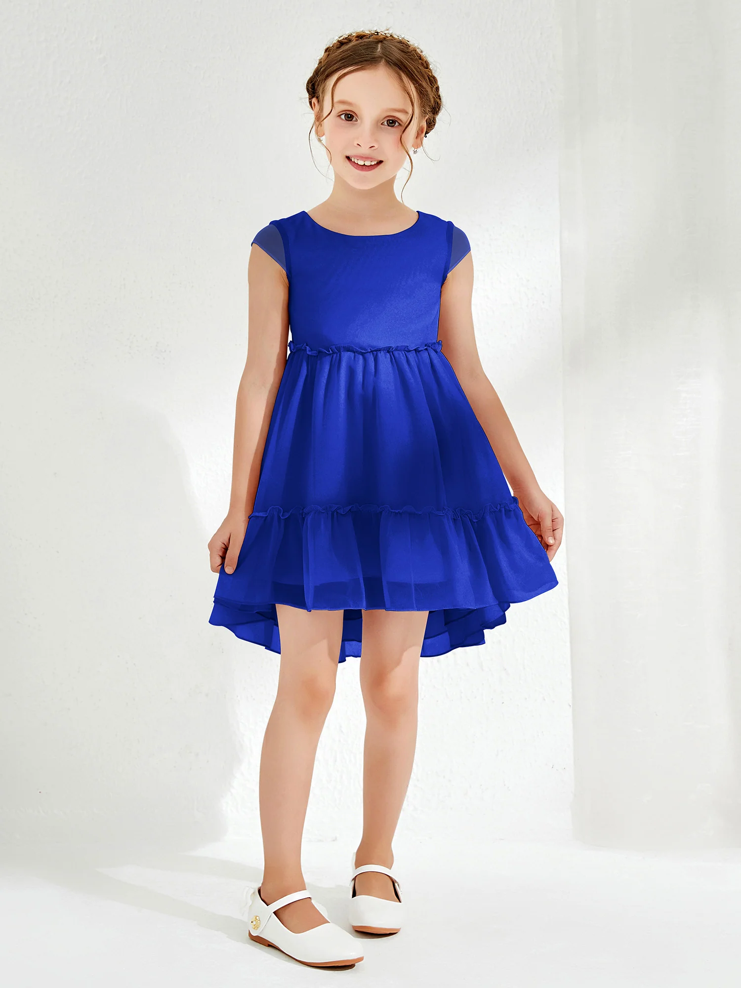 Scoop Chiffon Girl's Knee-Length Dress Royal Blue