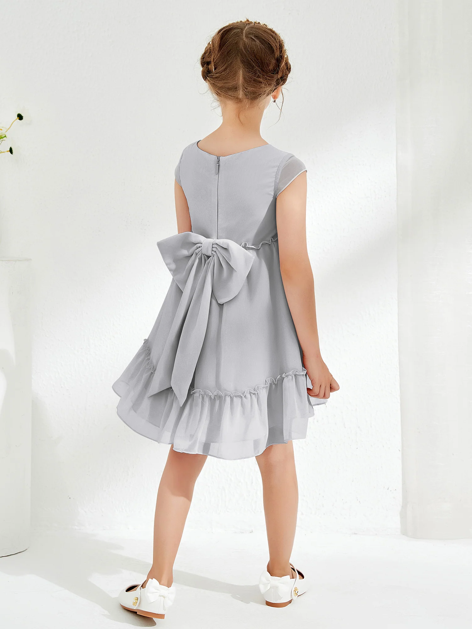 Scoop Chiffon Girl's Knee-Length Dress Silver - Image 2