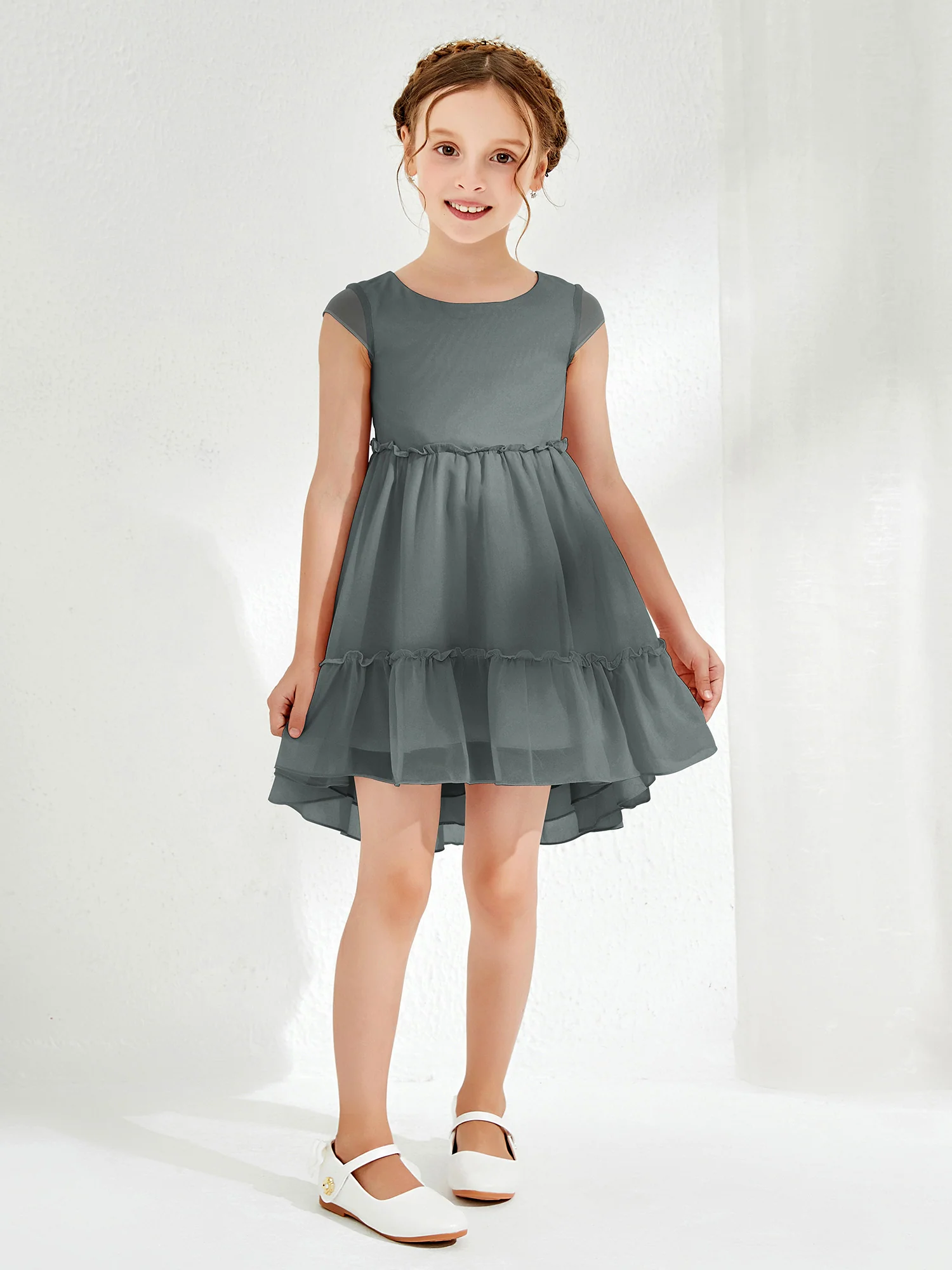 Scoop Chiffon Girl's Knee-Length Dress Steel Grey