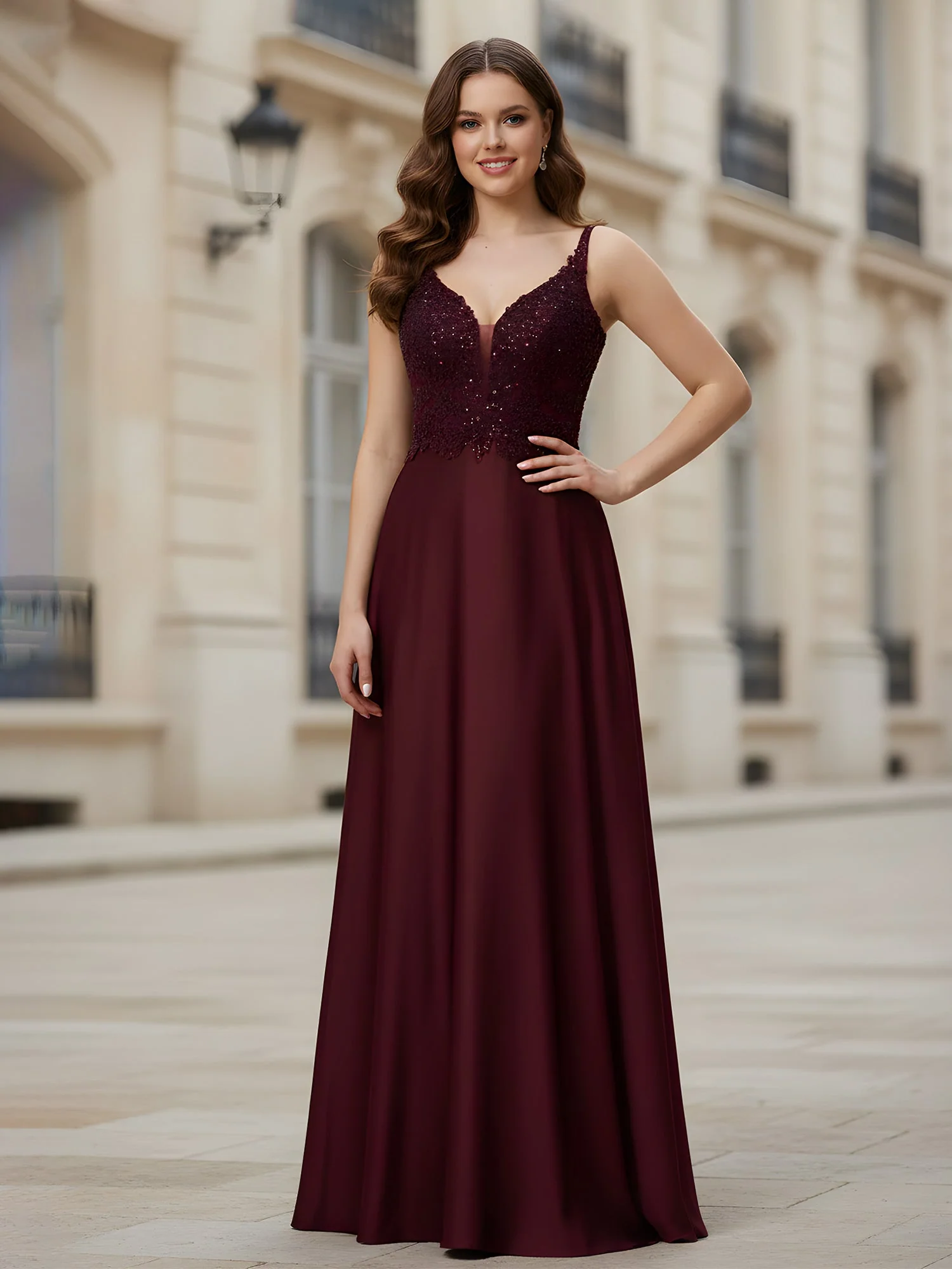 Sleeveless Lace Sequins A-Line Long Dress Ivory