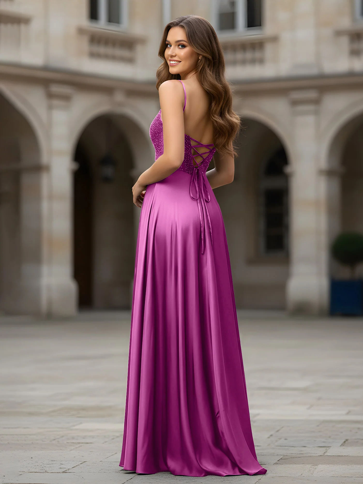 Sweetheart Beaded Bodice A-Line Long Dress Orchid - Image 2