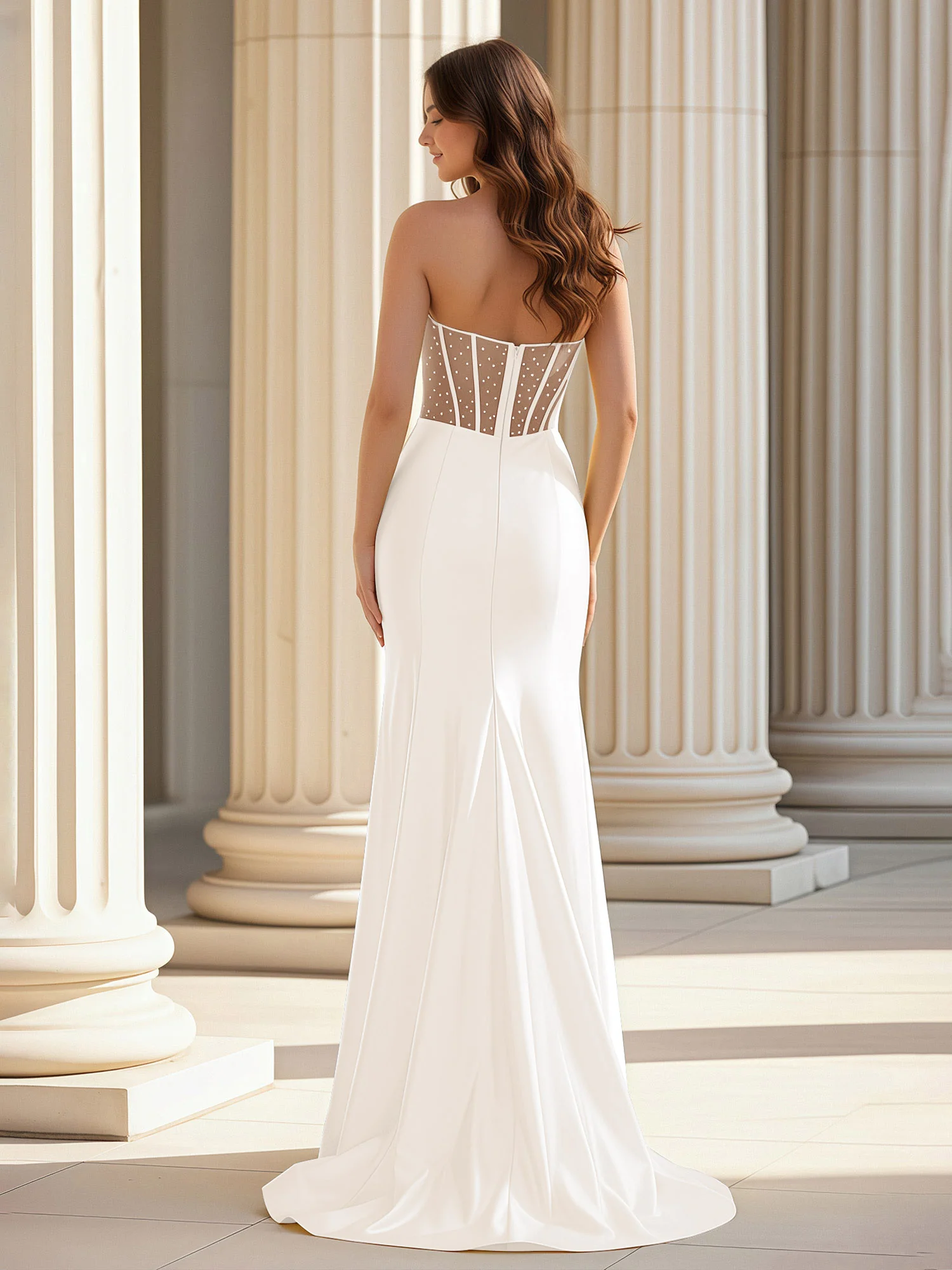 Beaded Sweetheart Cutout Sheath Dress With Slit Ivory - Image 2