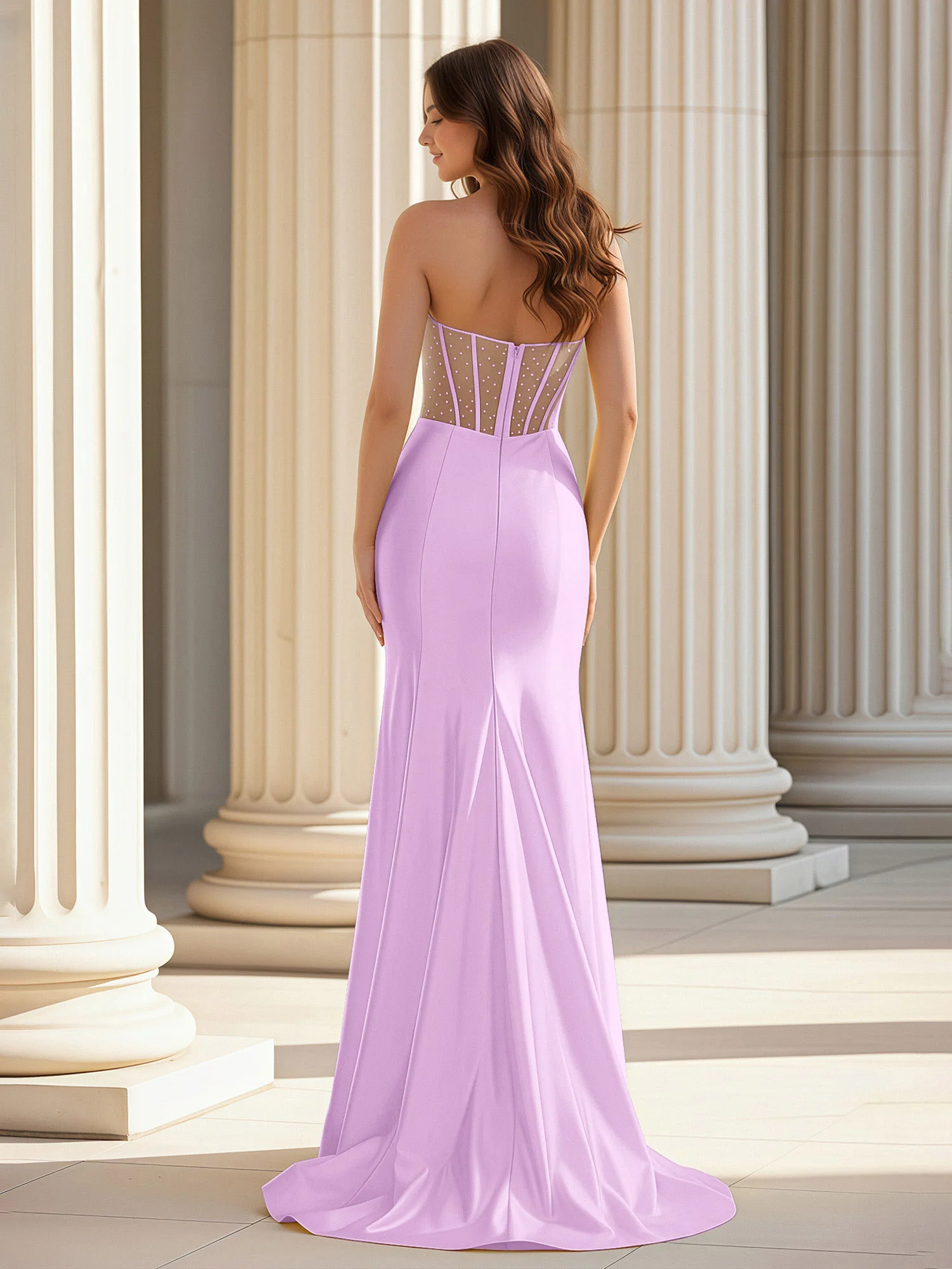 Beaded Sweetheart Cutout Sheath Dress With Slit Lilac - Image 2