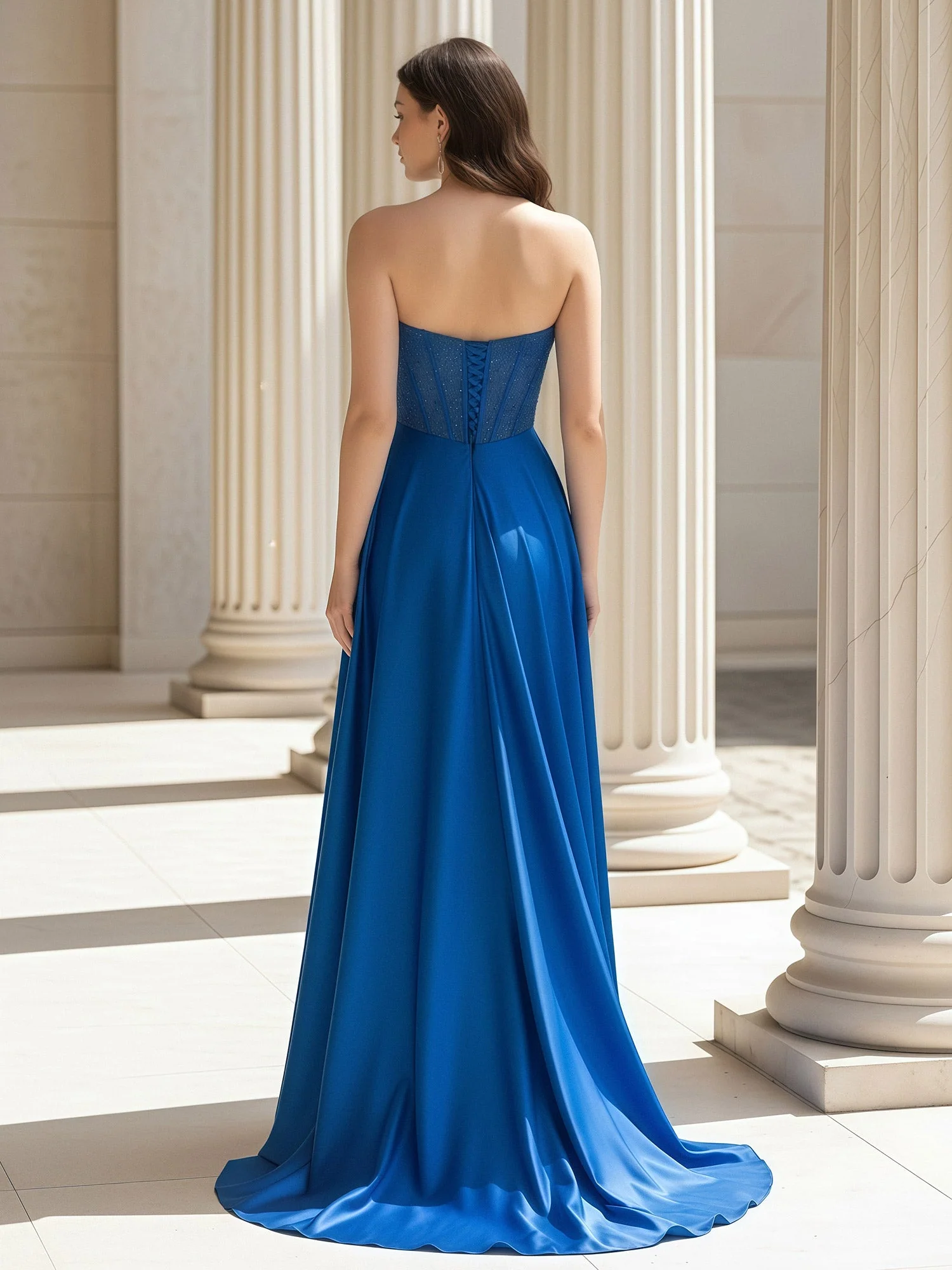 Sleeveless Sweetheart A-Line Satin Prom Dress Marigold - Image 2