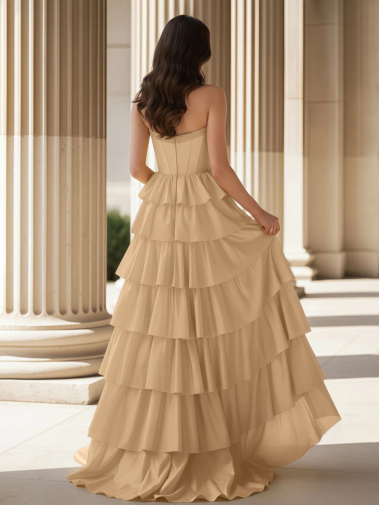 A-Line Sleeveless Strapless Gown With Ruffle Champagne - Image 2