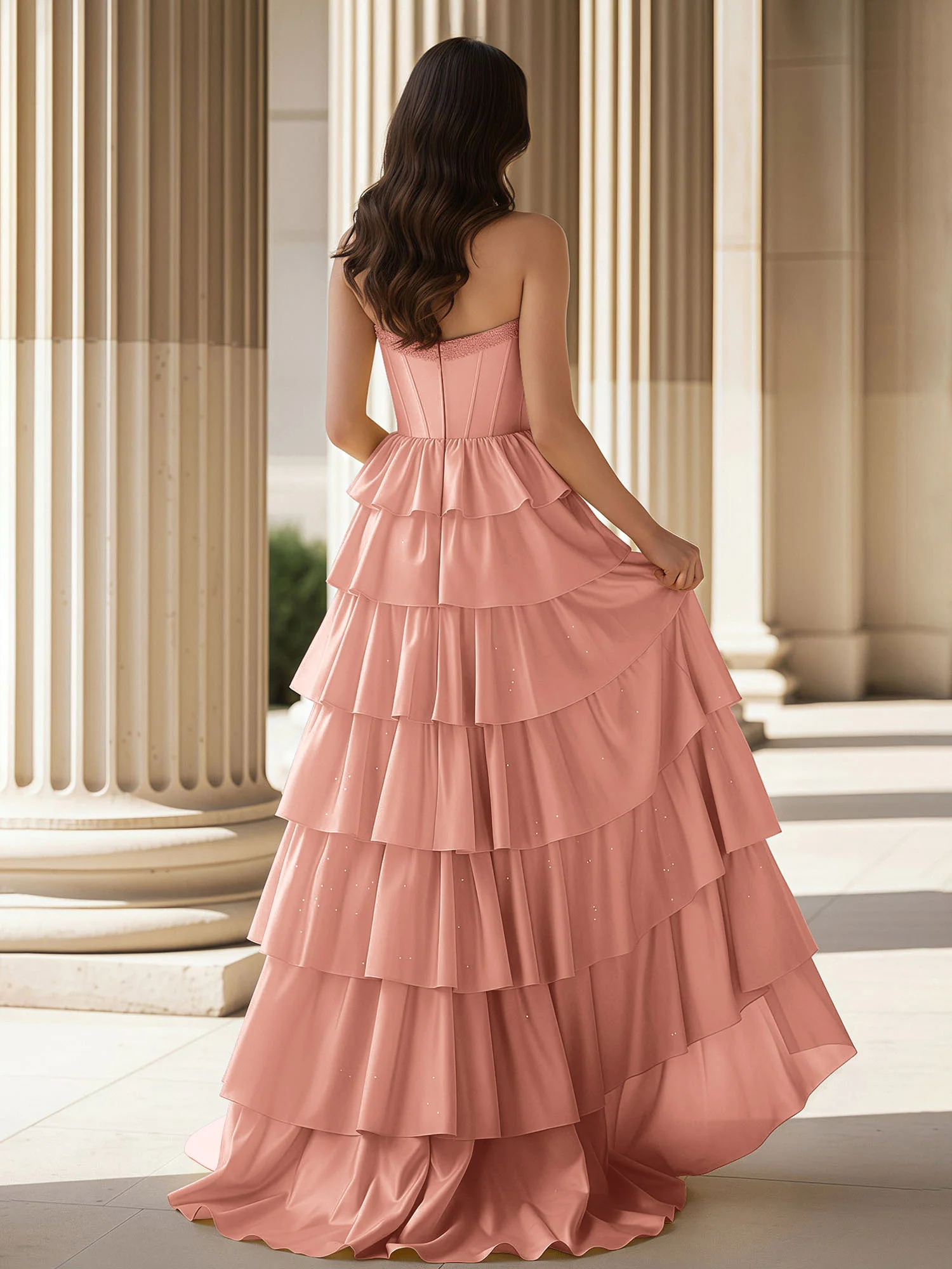 A-Line Sleeveless Strapless Gown With Ruffle Dusty Rose - Image 2