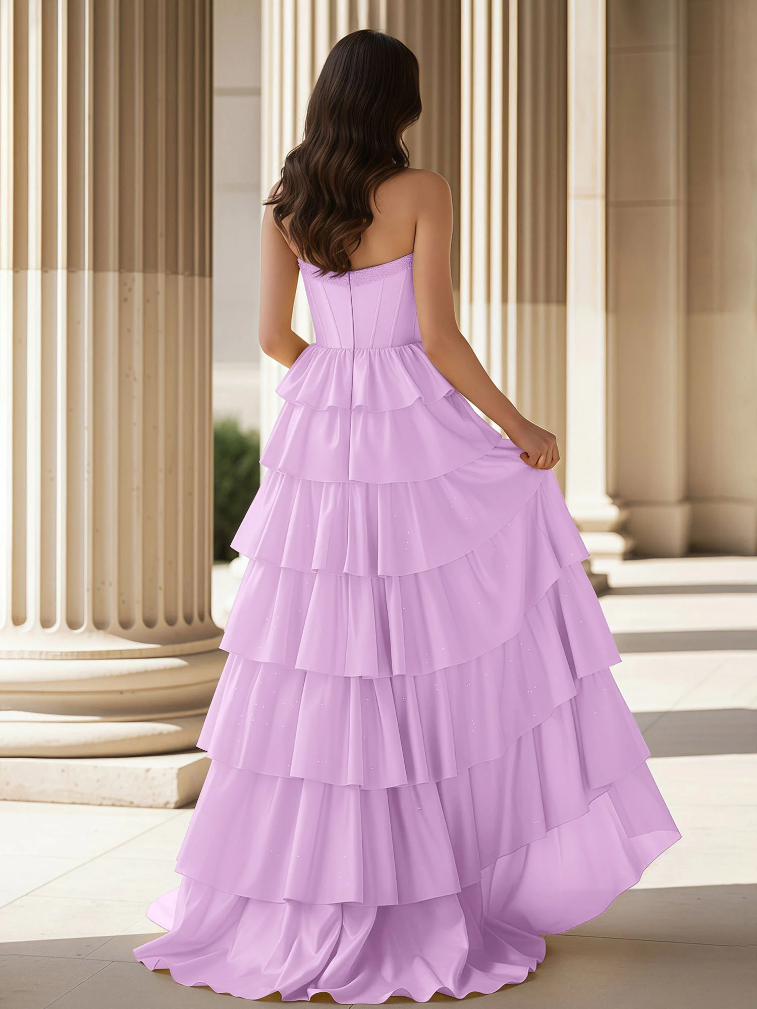 A-Line Sleeveless Strapless Gown With Ruffle Lilac - Image 2