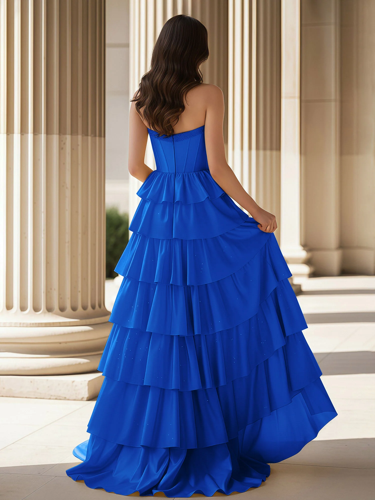 A-Line Sleeveless Strapless Gown With Ruffle Royal Blue - Image 2