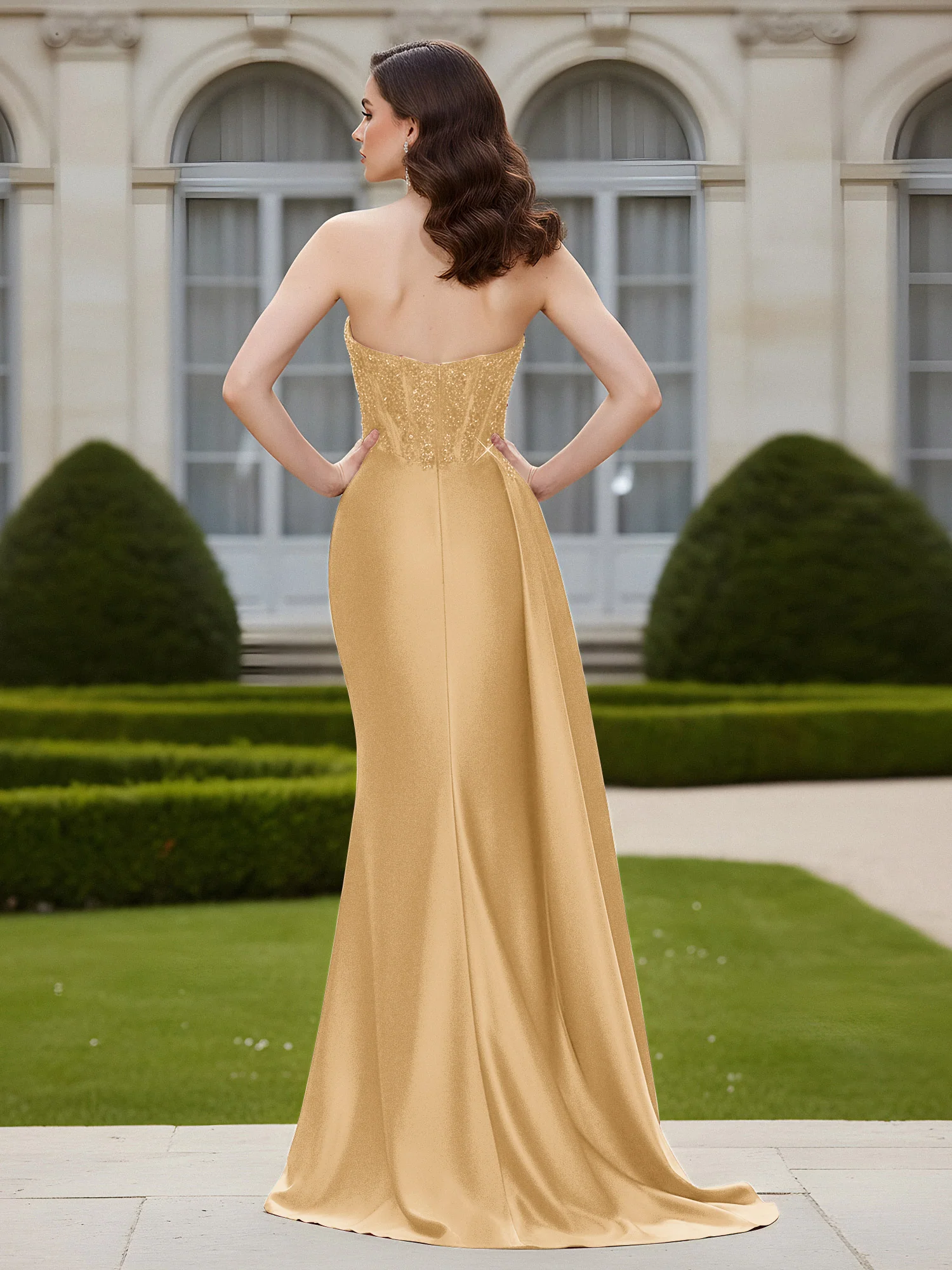 Sheath Sweetheart Backless Dress With Slit Gold - Image 2