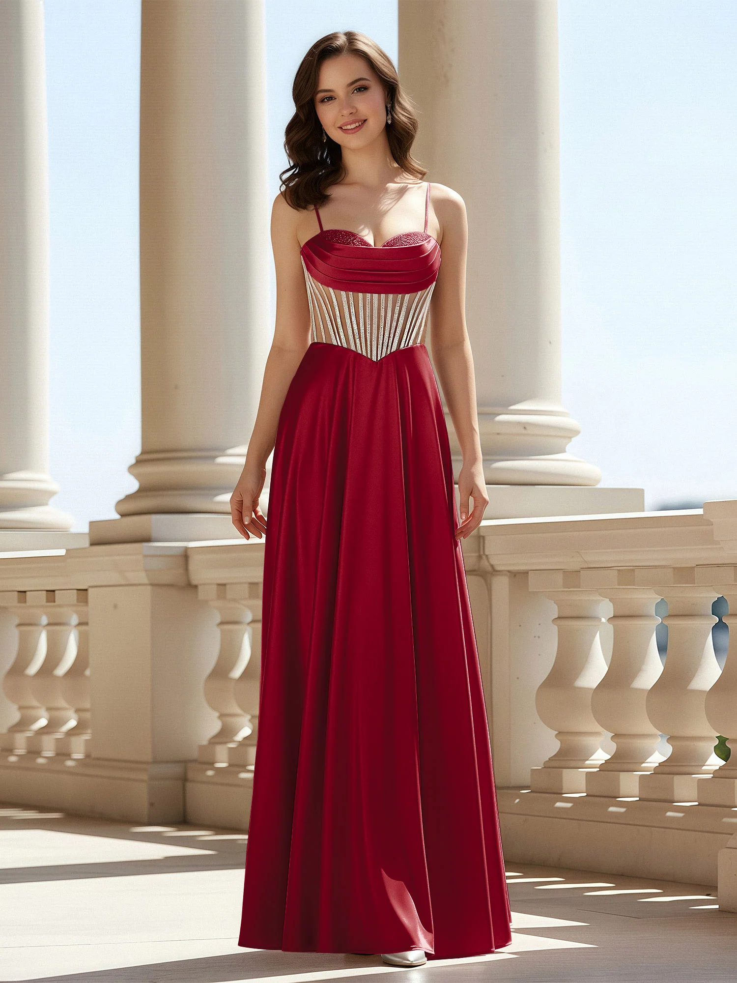 A-Line Sweetheart Floor Length Lace-Up Prom Dress Burgundy