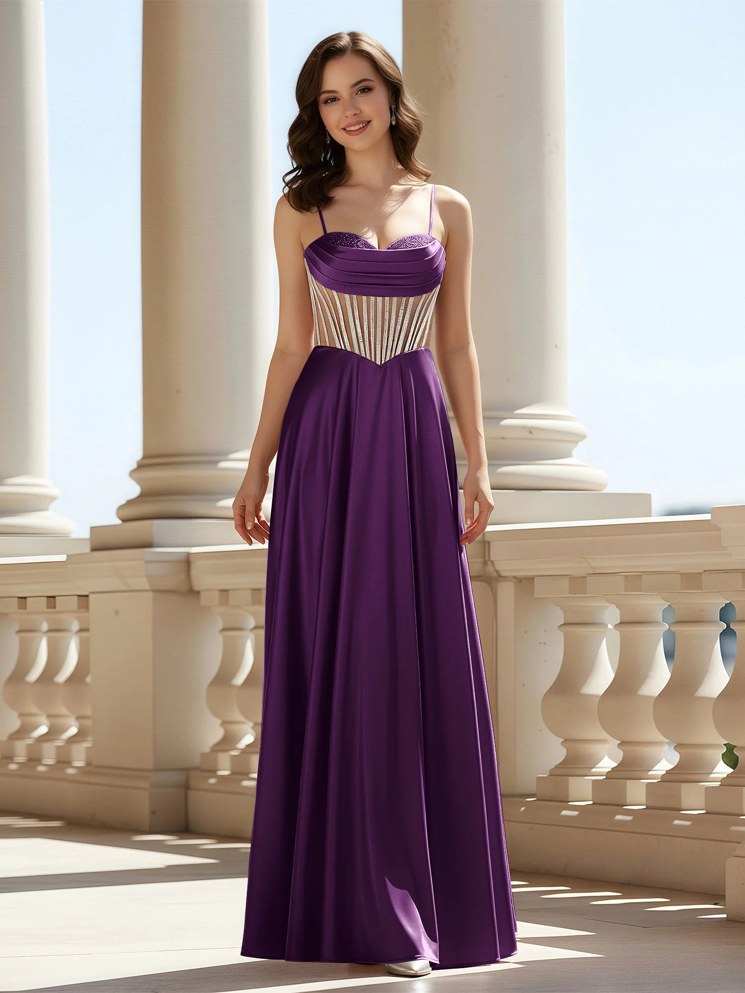 A-Line Sweetheart Floor Length Lace-Up Prom Dress Grape