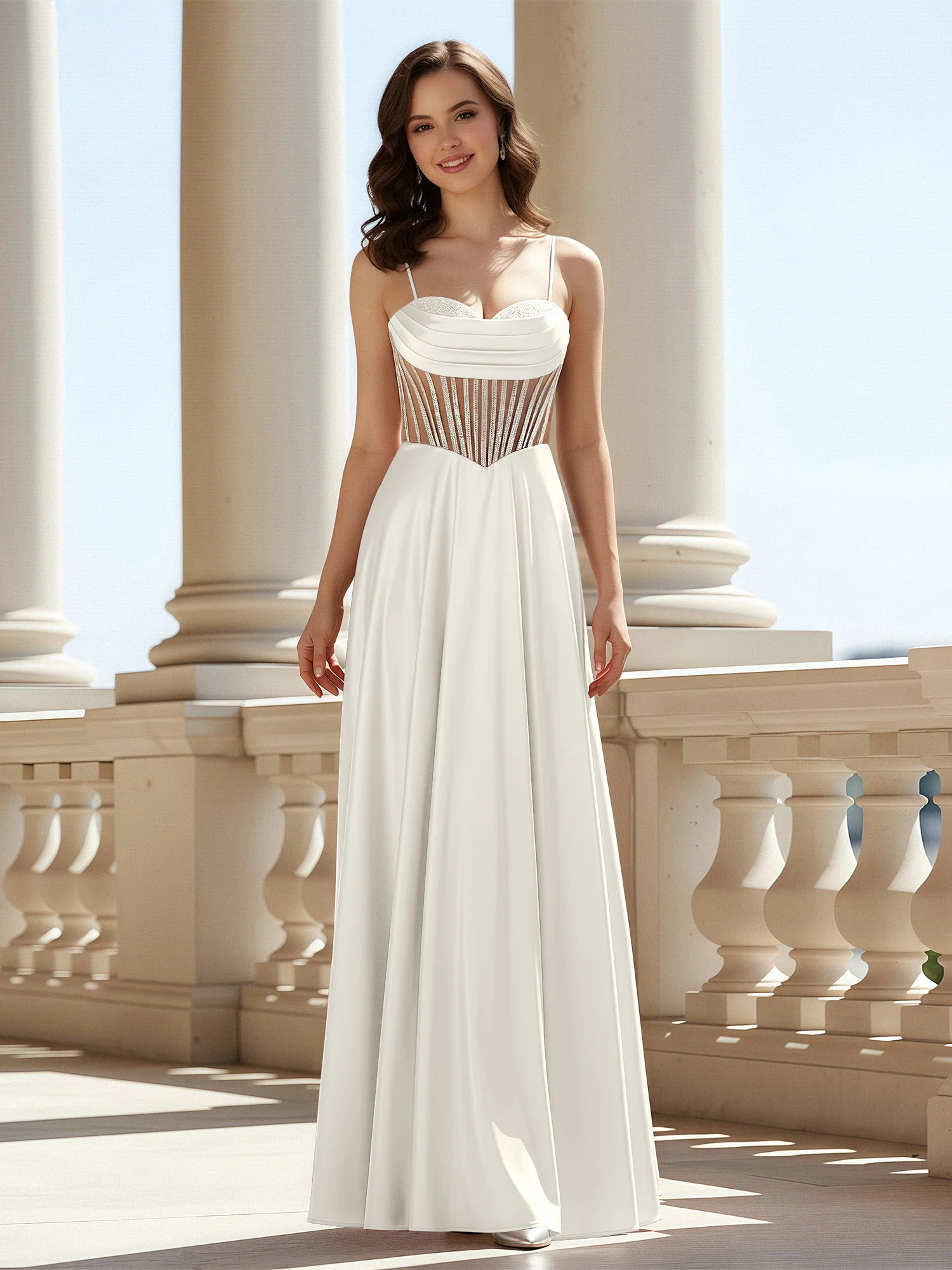 A-Line Sweetheart Floor Length Lace-Up Prom Dress Ivory