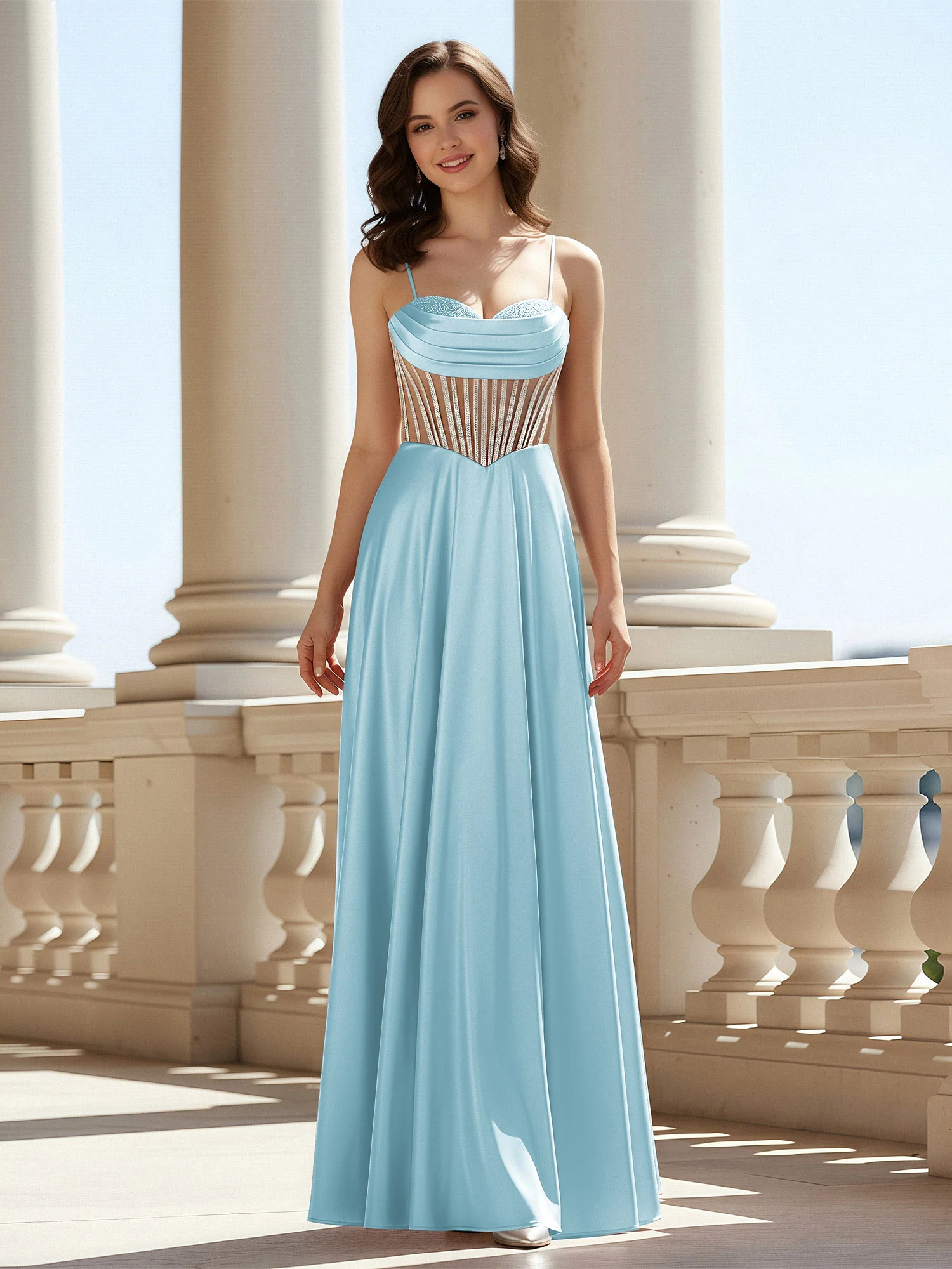 A-Line Sweetheart Floor Length Lace-Up Prom Dress Mist