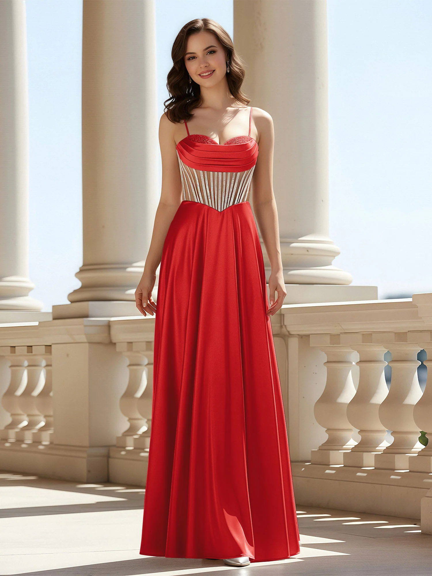 A-Line Sweetheart Floor Length Lace-Up Prom Dress Red