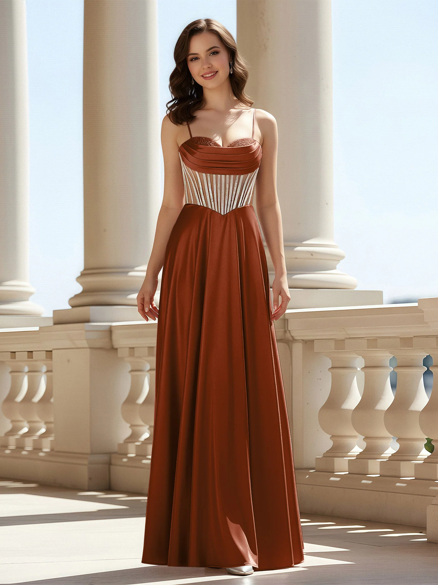A-Line Sweetheart Floor Length Lace-Up Prom Dress Terracotta