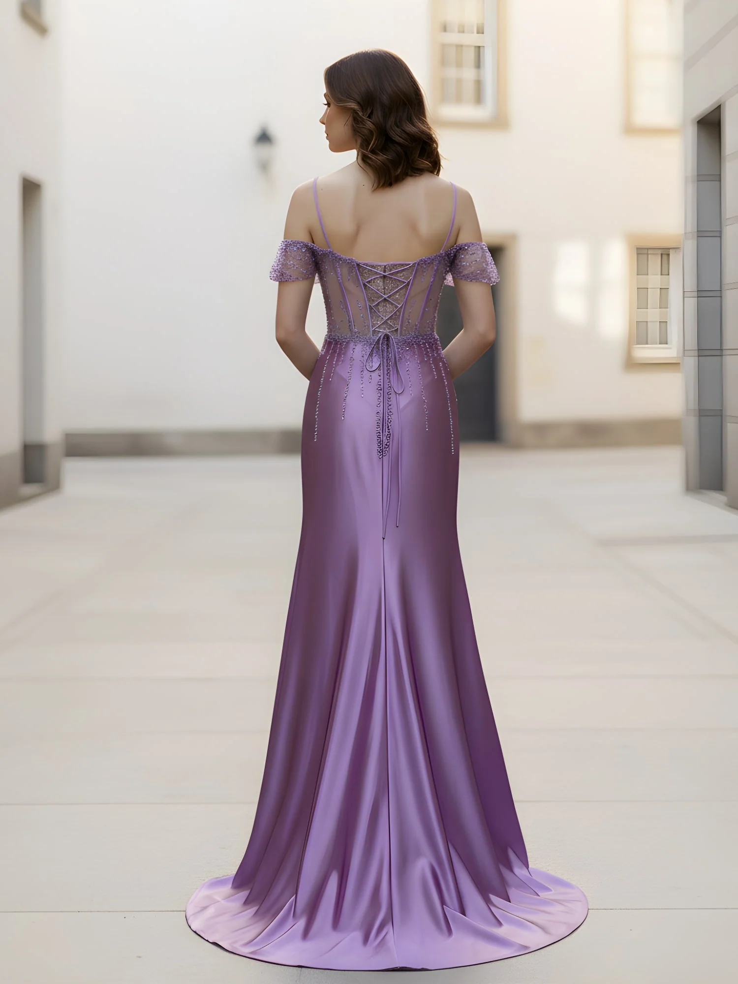 Sweetheart Sequins Sheer Corset Sheath Gown With Slit Teal - Image 2