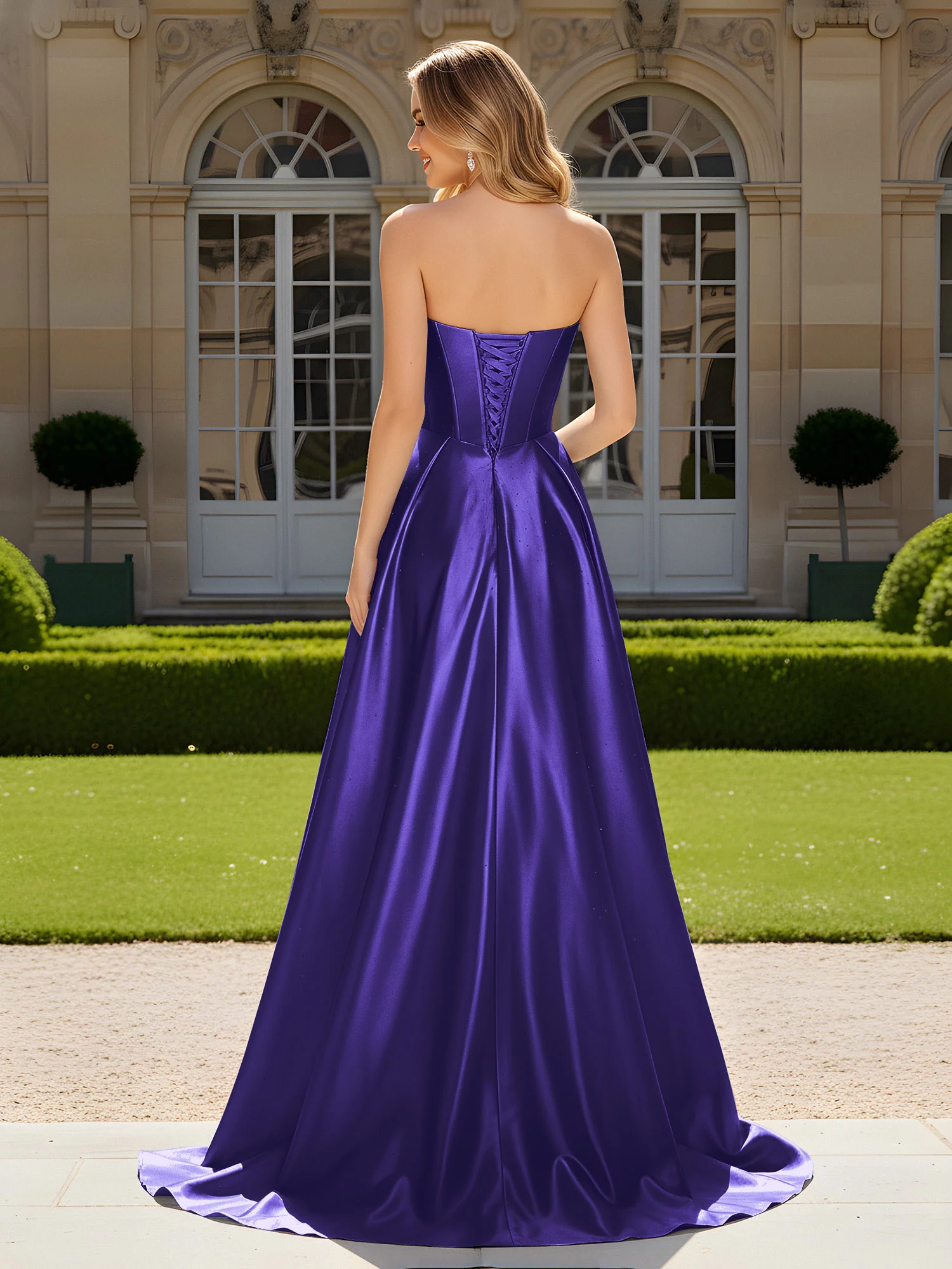 Sweetheart Pleated Lace-Up Gown With Sweep/Brush Train Regency - Image 2