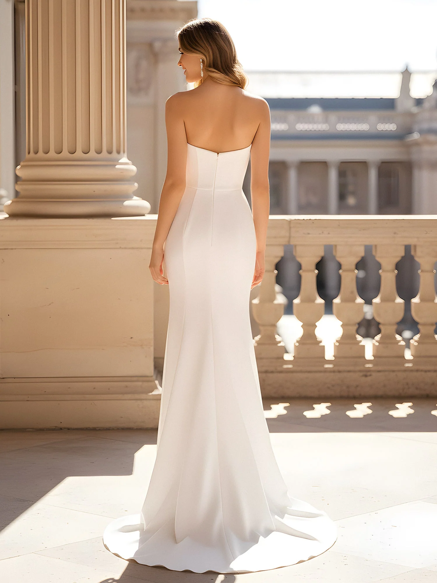 Strapless Pleated Prom Dress With Slit Lemon - Image 2