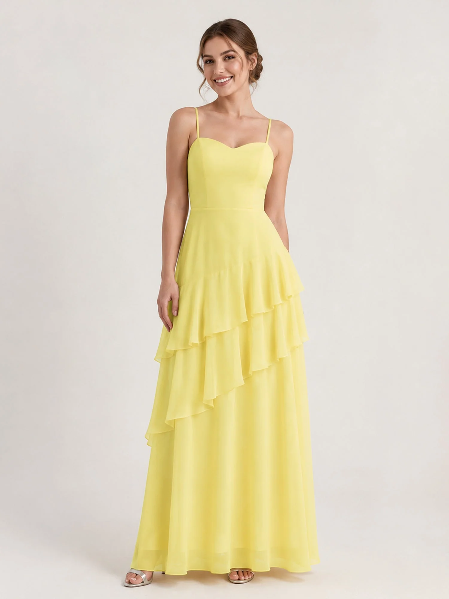 Tiered Ruffle Sweetheart Gown with Lace-Up Back Pearl Pink