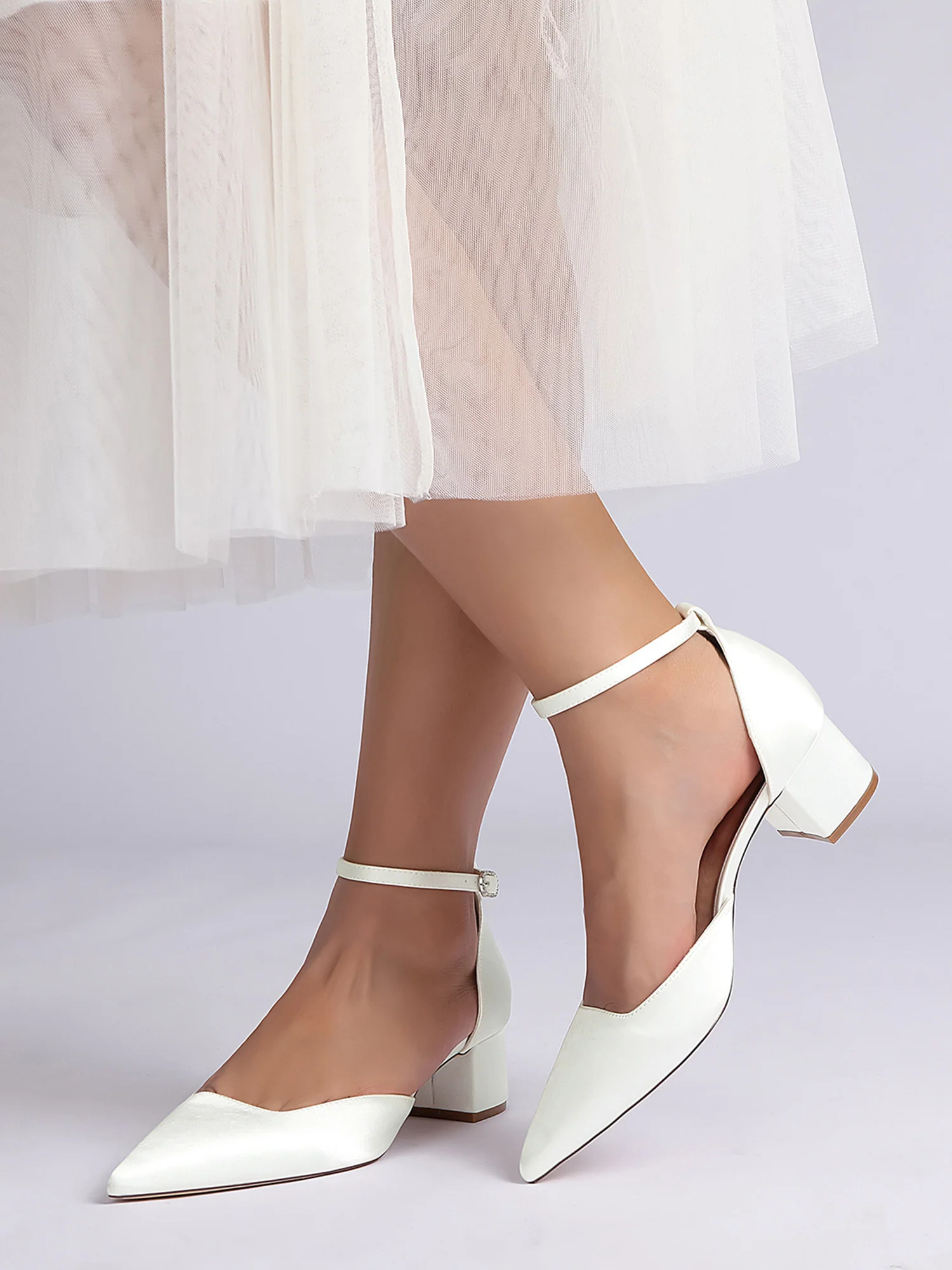 Simple Chunky Heel Pointed Toe Wedding Shoes