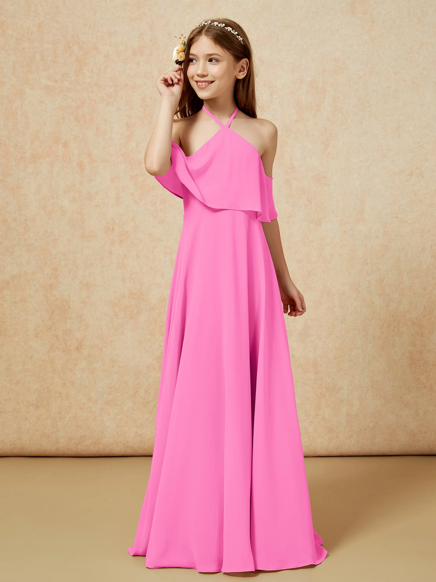 Simple Halter Floor-length Junior Bridesmaid Dress Azalea