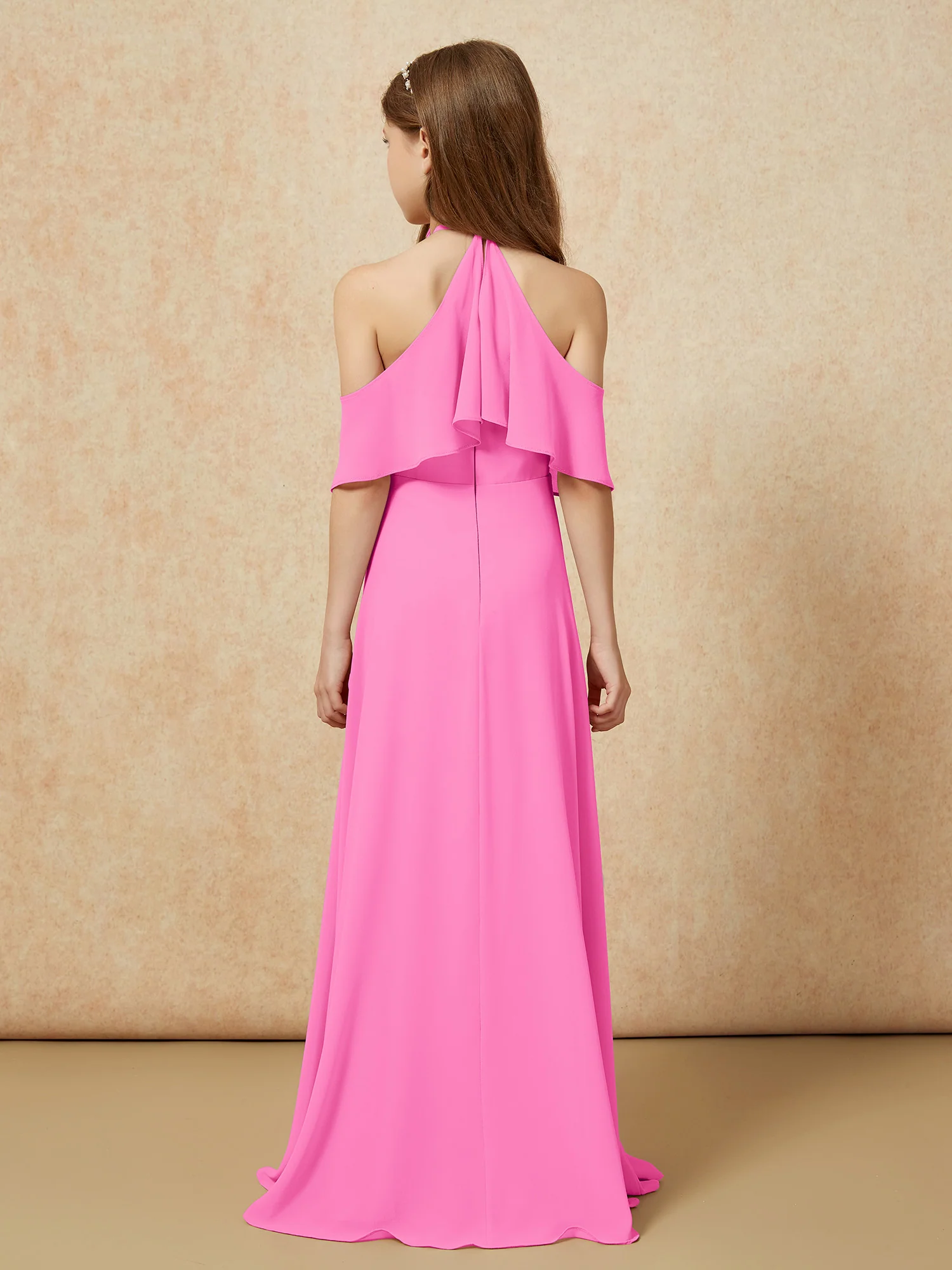 Simple Halter Floor-length Junior Bridesmaid Dress Azalea - Image 2