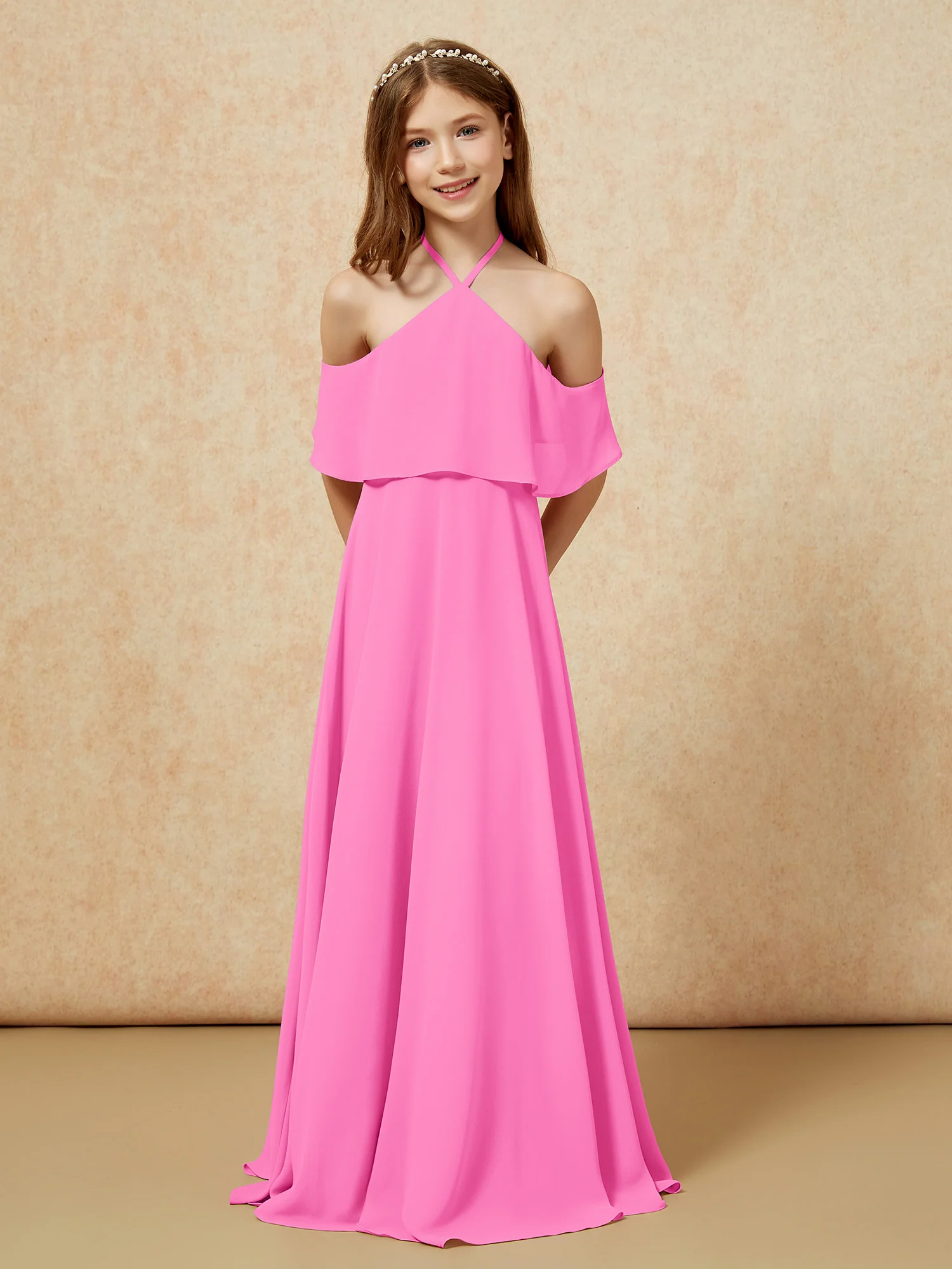 Simple Halter Floor-length Junior Bridesmaid Dress Azalea - Image 6
