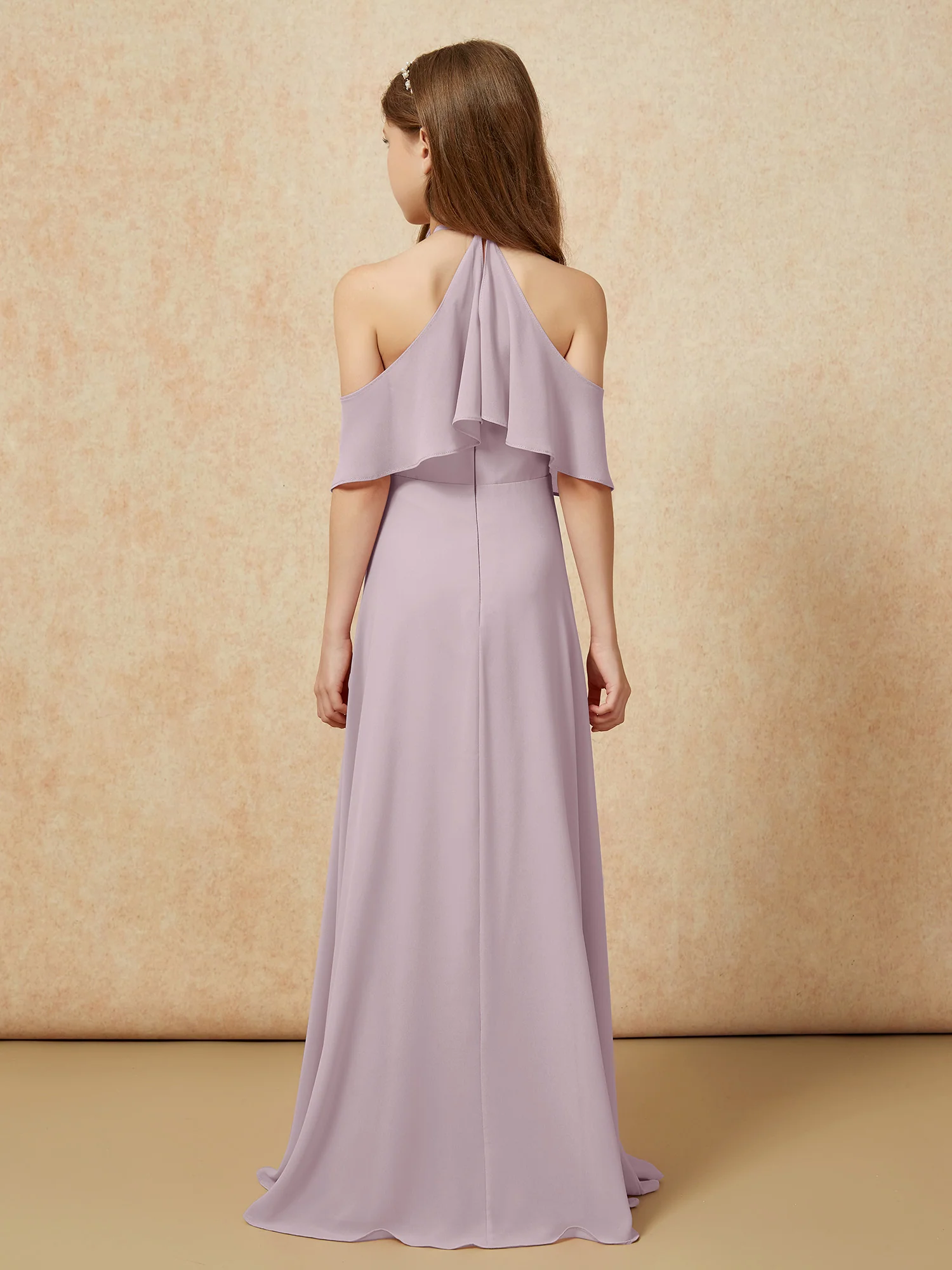 Simple Halter Floor-length Junior Bridesmaid Dress Dusk - Image 2