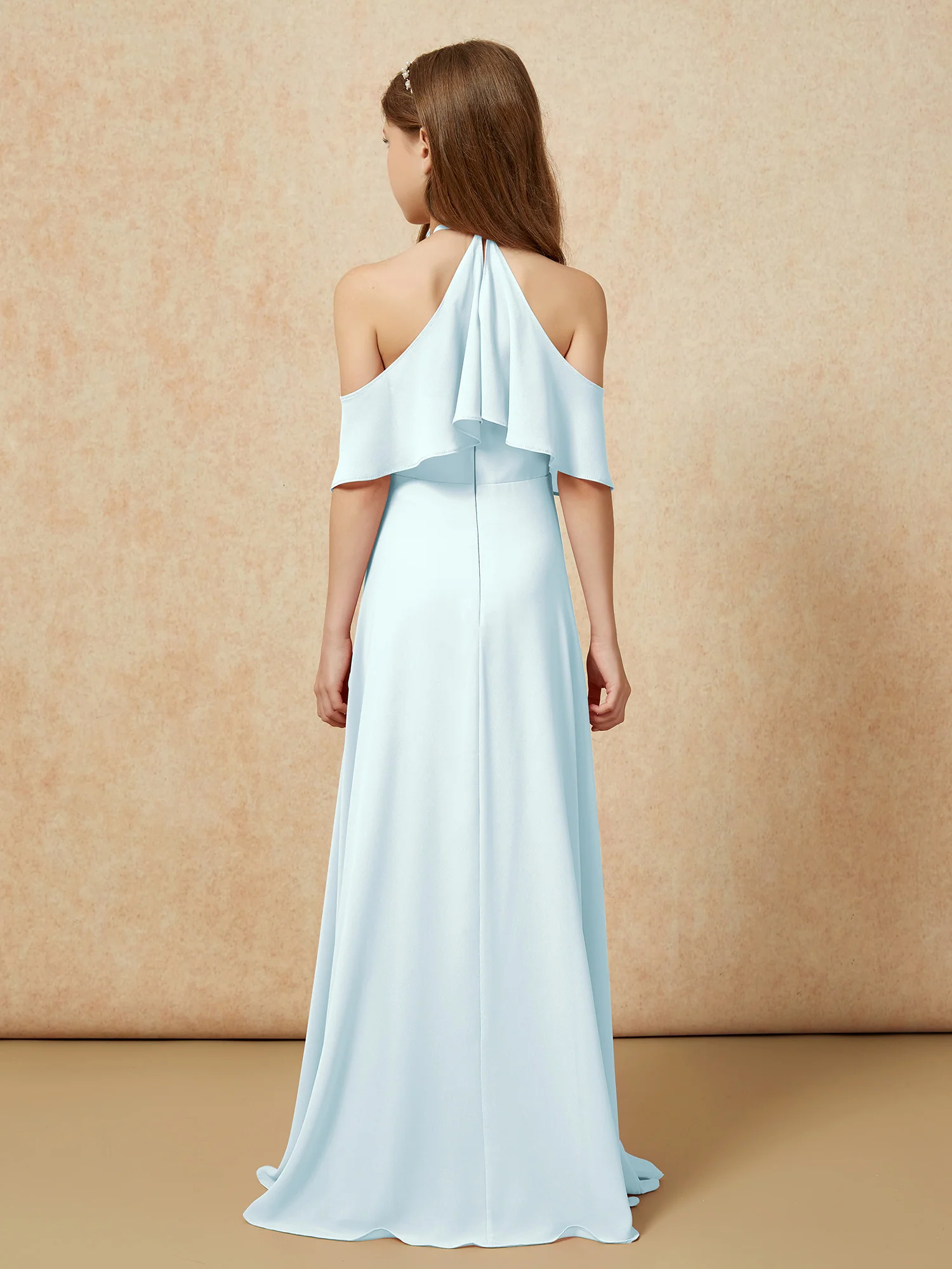 Simple Halter Floor-length Junior Bridesmaid Dress Mist - Image 2