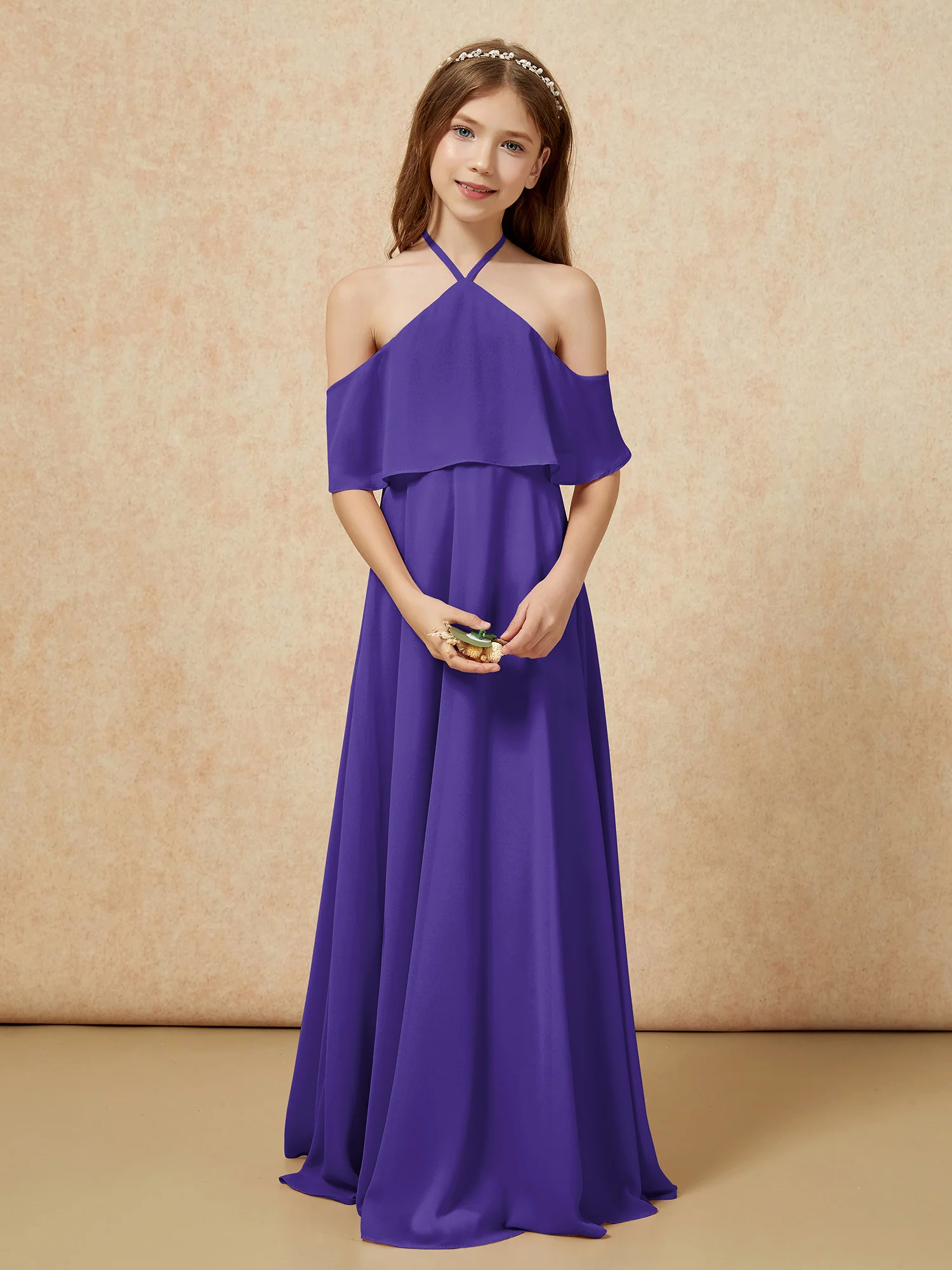 Simple Halter Floor-length Junior Bridesmaid Dress Regency - Image 4